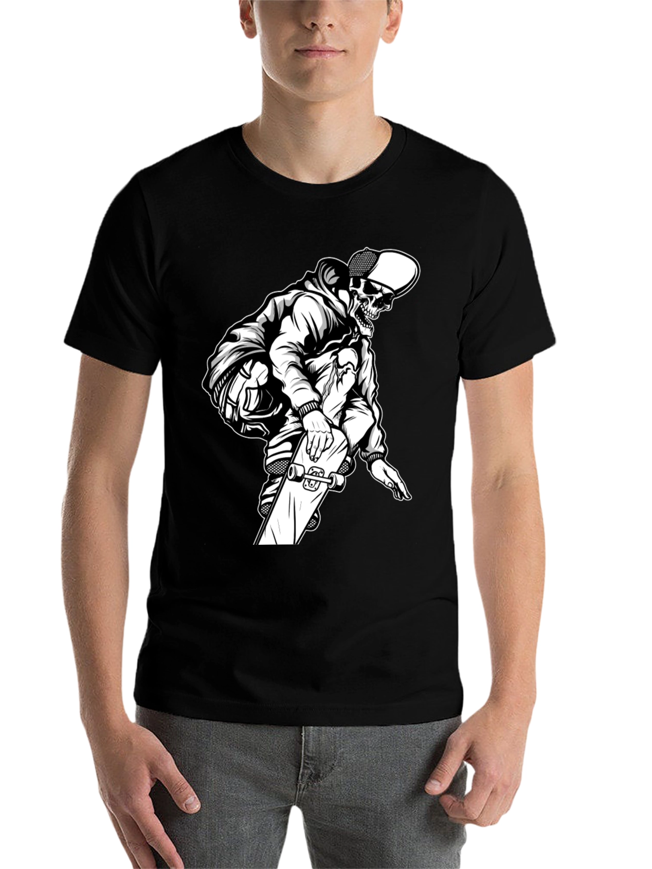 Black Skateboard Skeleton Graphic T-Shirt view 7