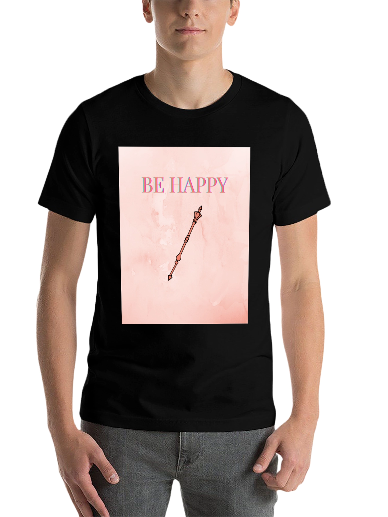 Black Be Happy Graphic T-Shirt view 7