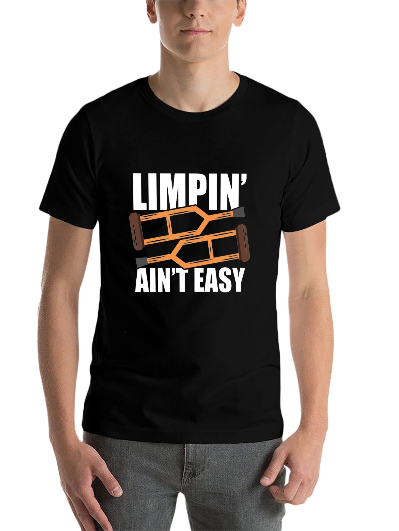 Black Limpin' Ain't Easy T-Shirt Funny Crutches Injury Get Well Tee view 7
