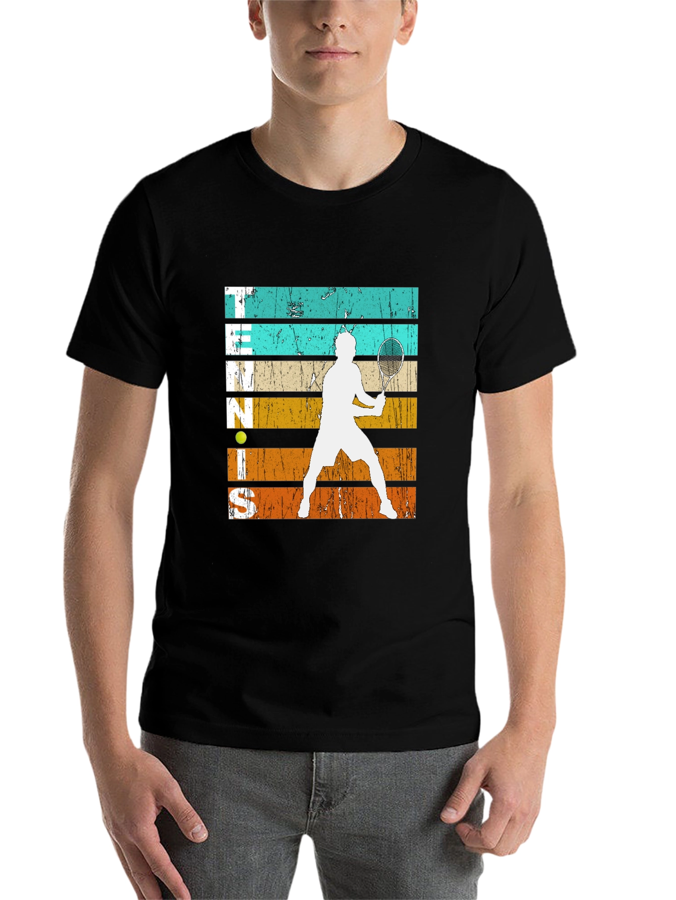 Black Vintage Tennis Player Graphic T-Shirt view 7