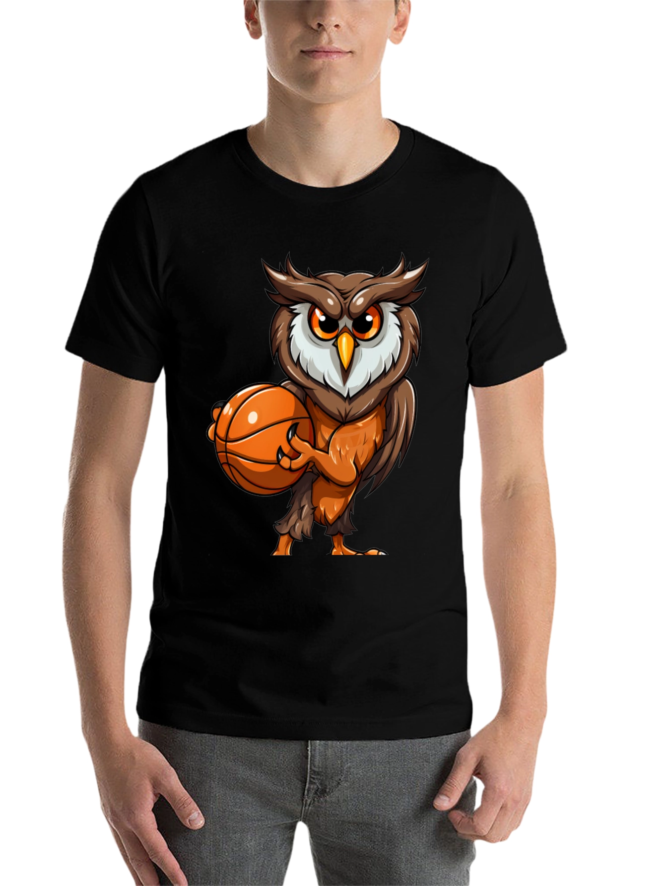 Black Owl Basketball Graphic Tee - Black Cotton T-Shirt view 7