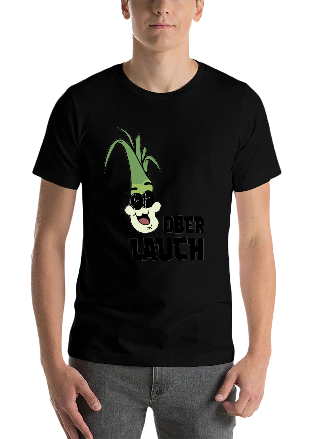 Black Oberlauch Funny Cartoon Leek Graphic T-Shirt view 7