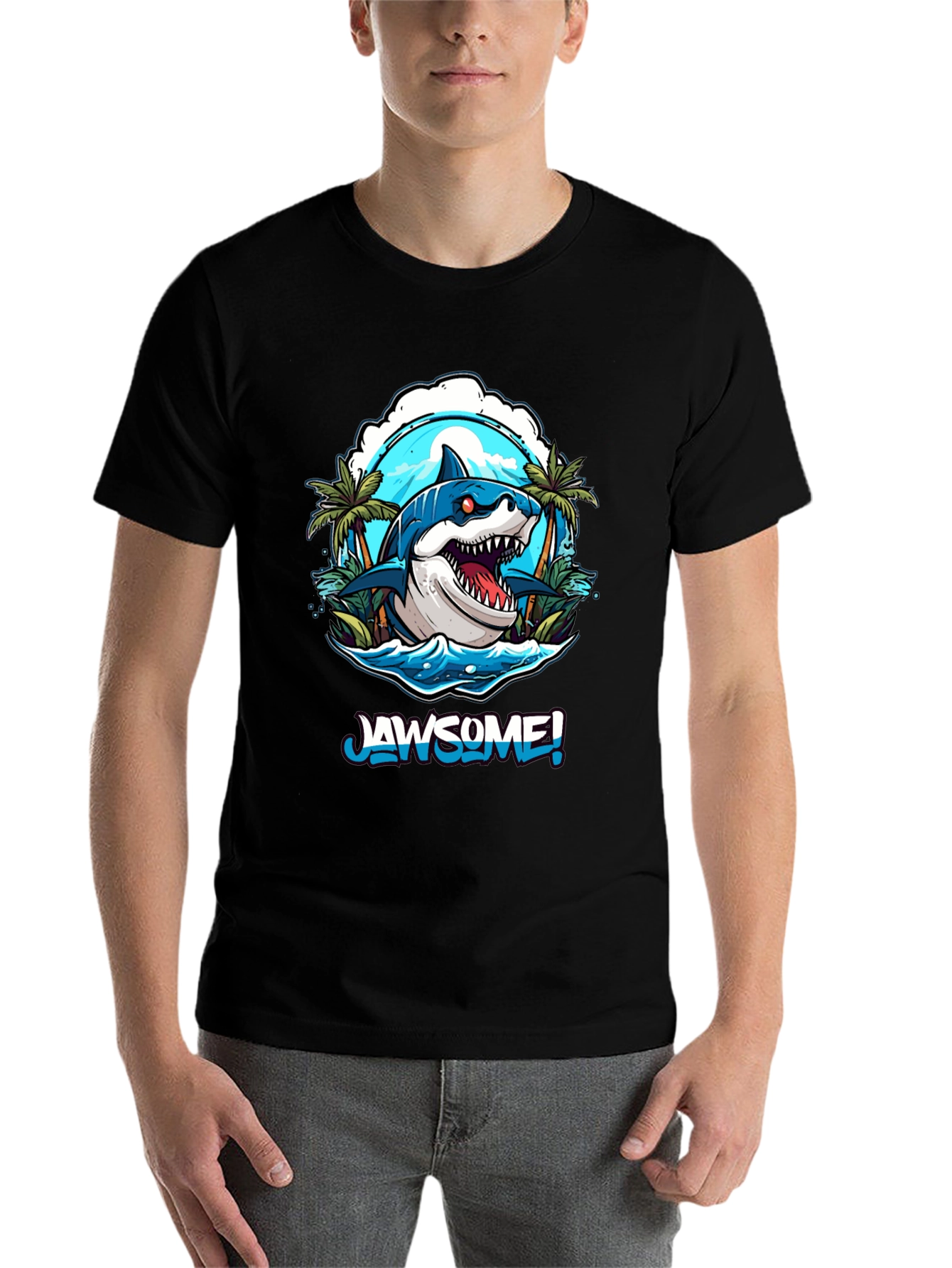 Black Jawsome Shark Graphic Tee - Men's Black T-Shirt view 7