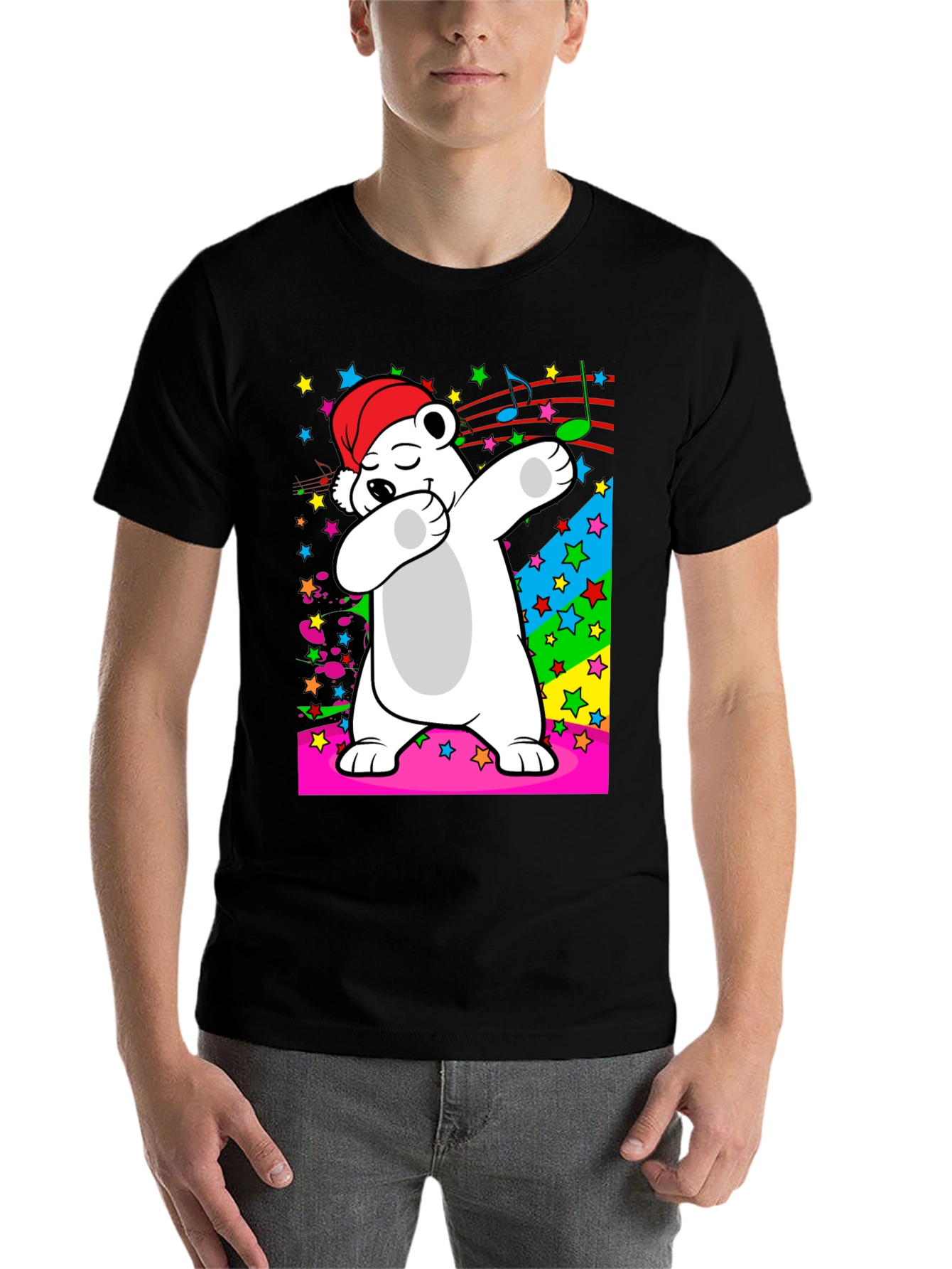 Black Dabbing Polar Bear T-Shirt - Fun Graphic Tee view 7