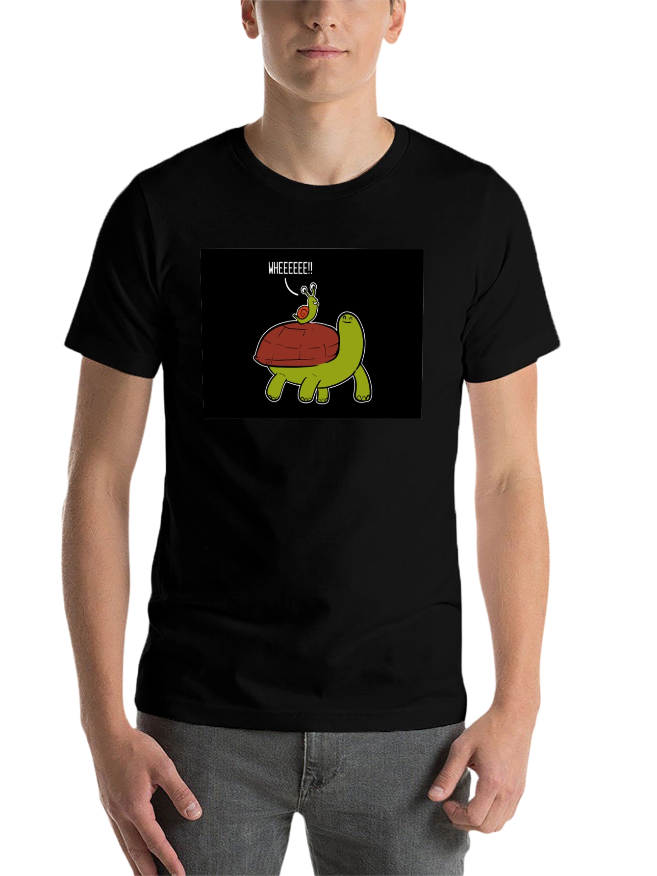 Black Funny Snail Riding Turtle T-Shirt view 7