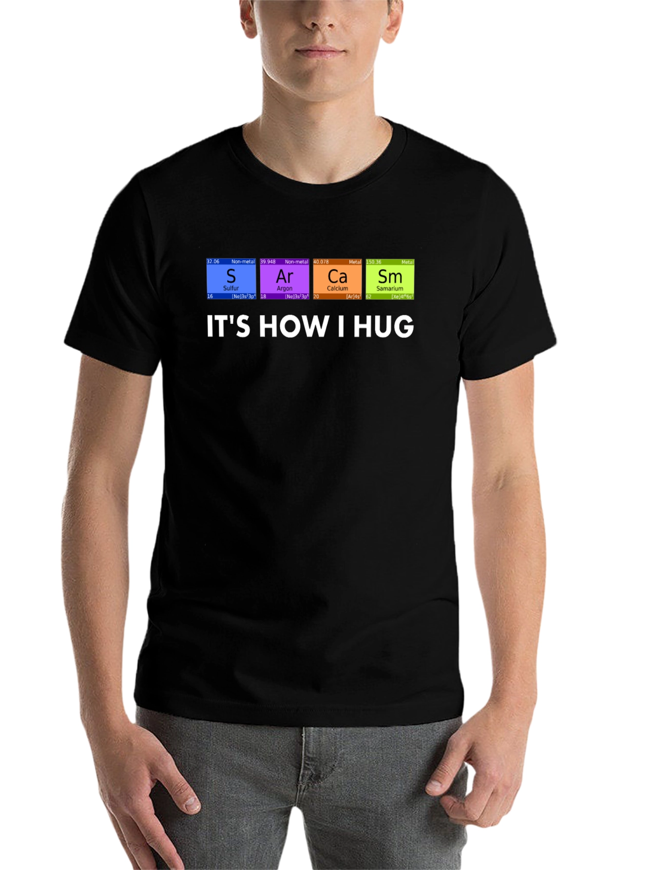Black It's How I Hug Chemistry Pun T-Shirt view 7