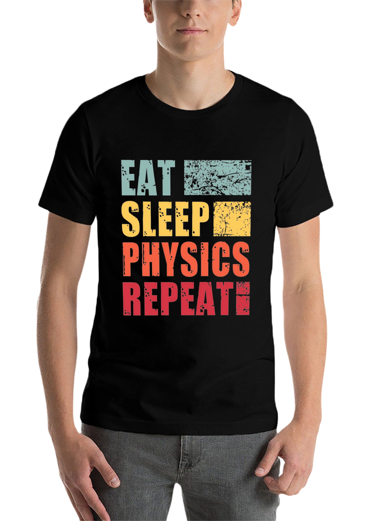Black Eat Sleep Physics Repeat T-Shirt - Black Cotton Tee view 7