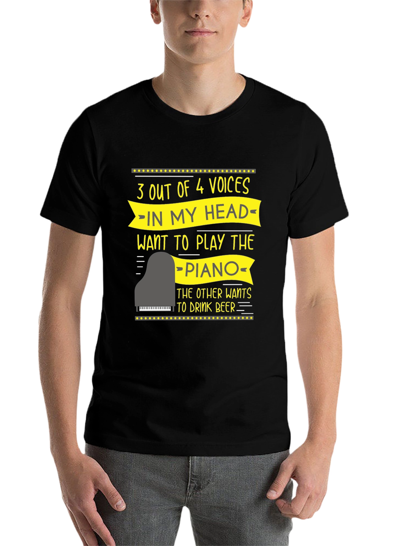 Black Funny Piano Player T-Shirt - 3 Out of 4 Voices view 7