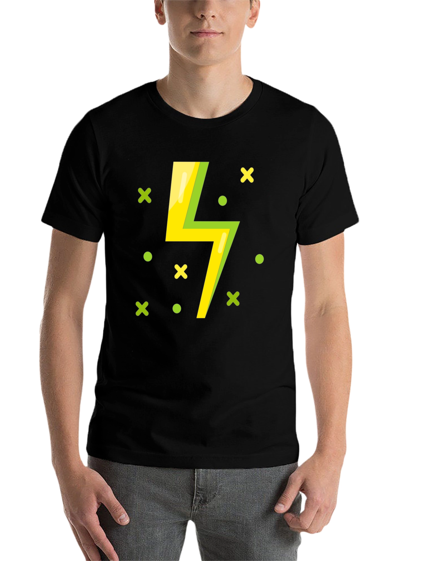 Black Lightning Bolt Graphic T-Shirt - Black Cotton Tee view 7