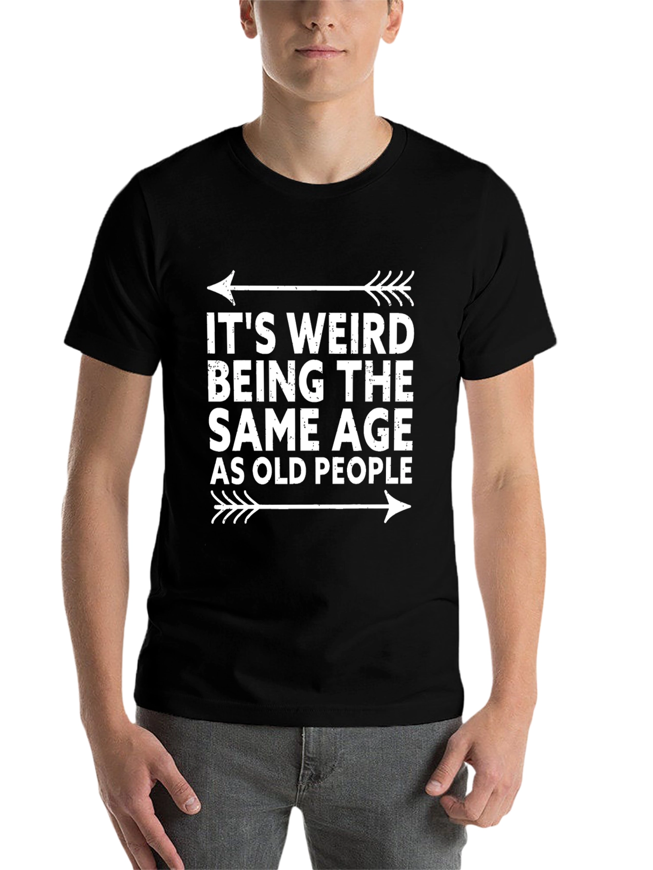 Black Funny "Old People" Graphic Tee - Black Cotton T-Shirt view 7