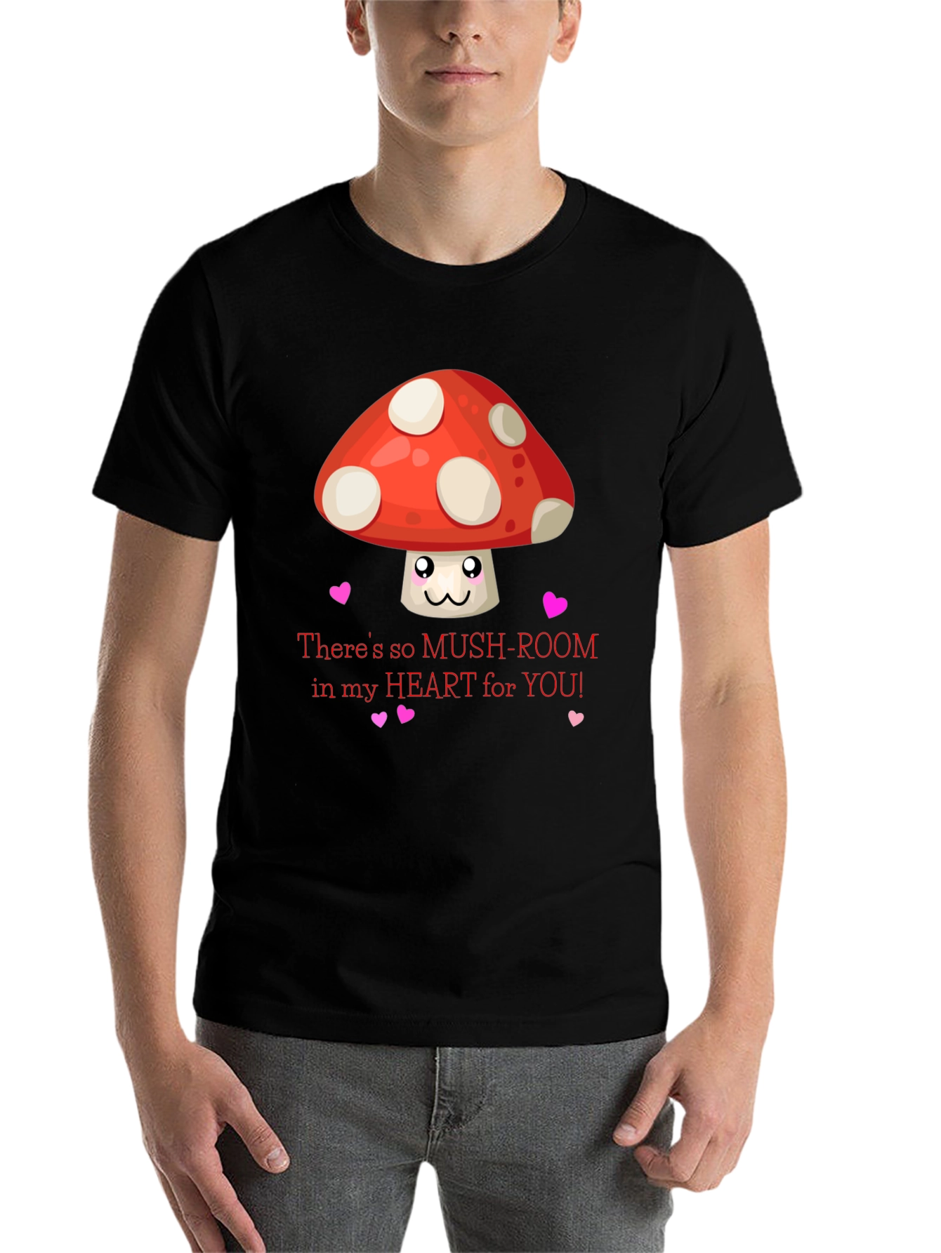 Black Mushroom Heart Valentine T-Shirt, Cute Love Tee view 7