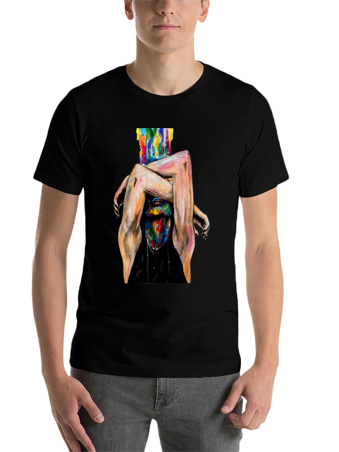 Black Abstract Art Graphic Print Black T-Shirt view 7