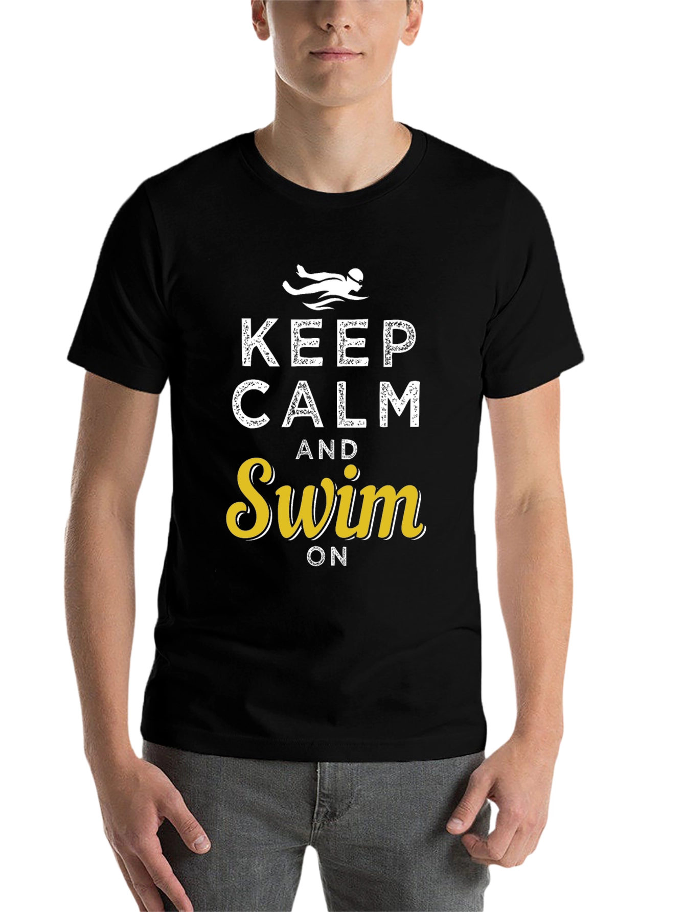 Black Keep Calm and Swim On Graphic Tee view 7