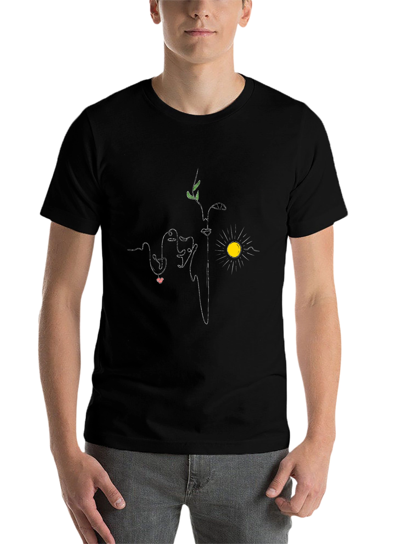 Black Abstract Faces & Nature Graphic Tee - Black view 7