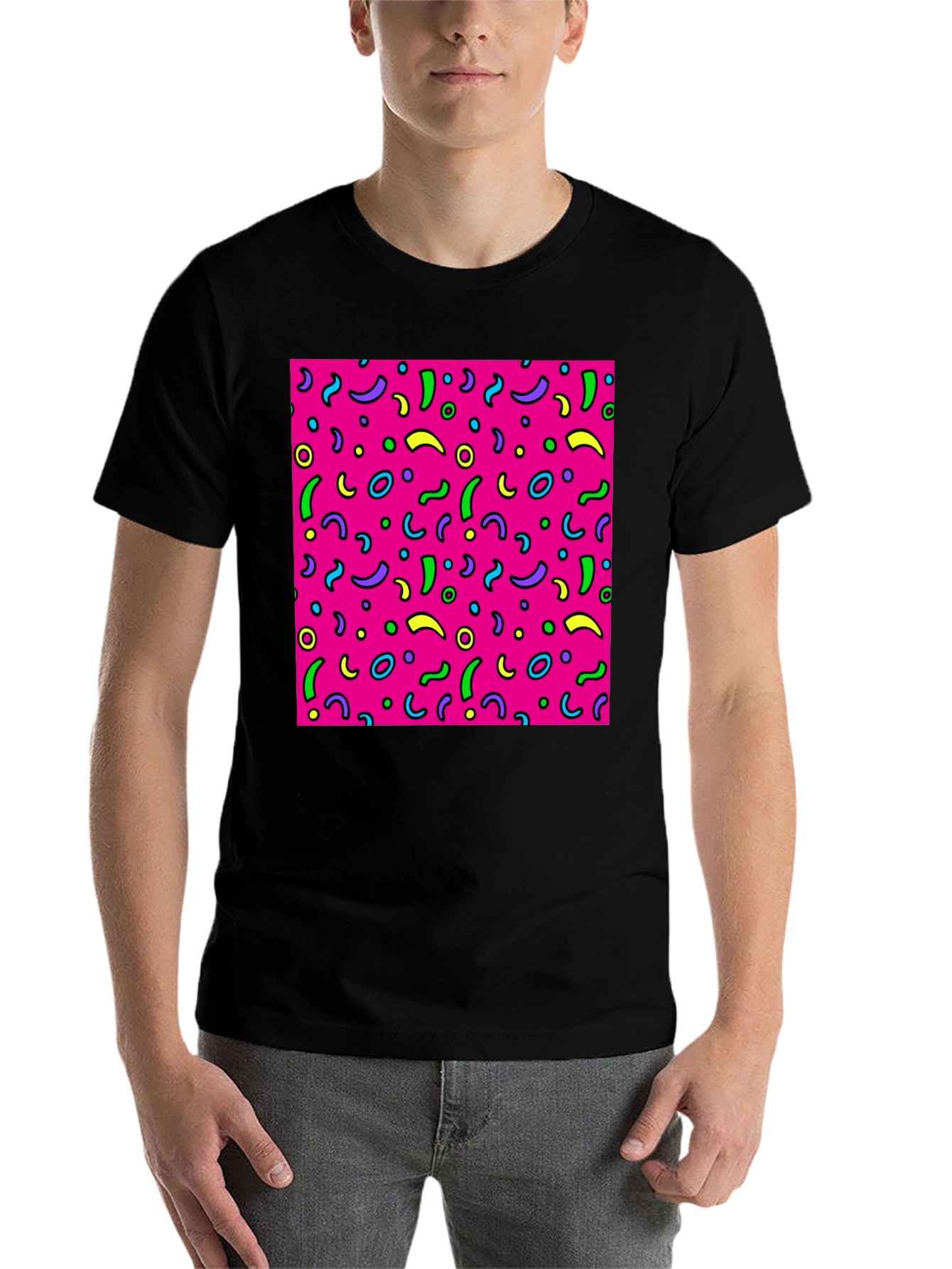 Black Retro 90s Pattern T-Shirt view 7