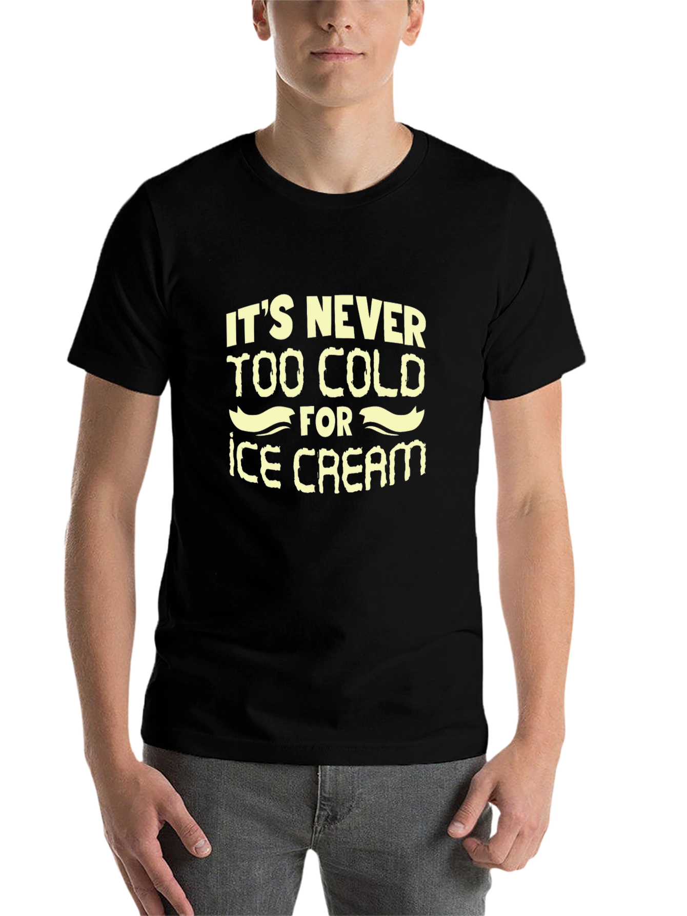 Black It's Never Too Cold for Ice Cream T-Shirt view 7