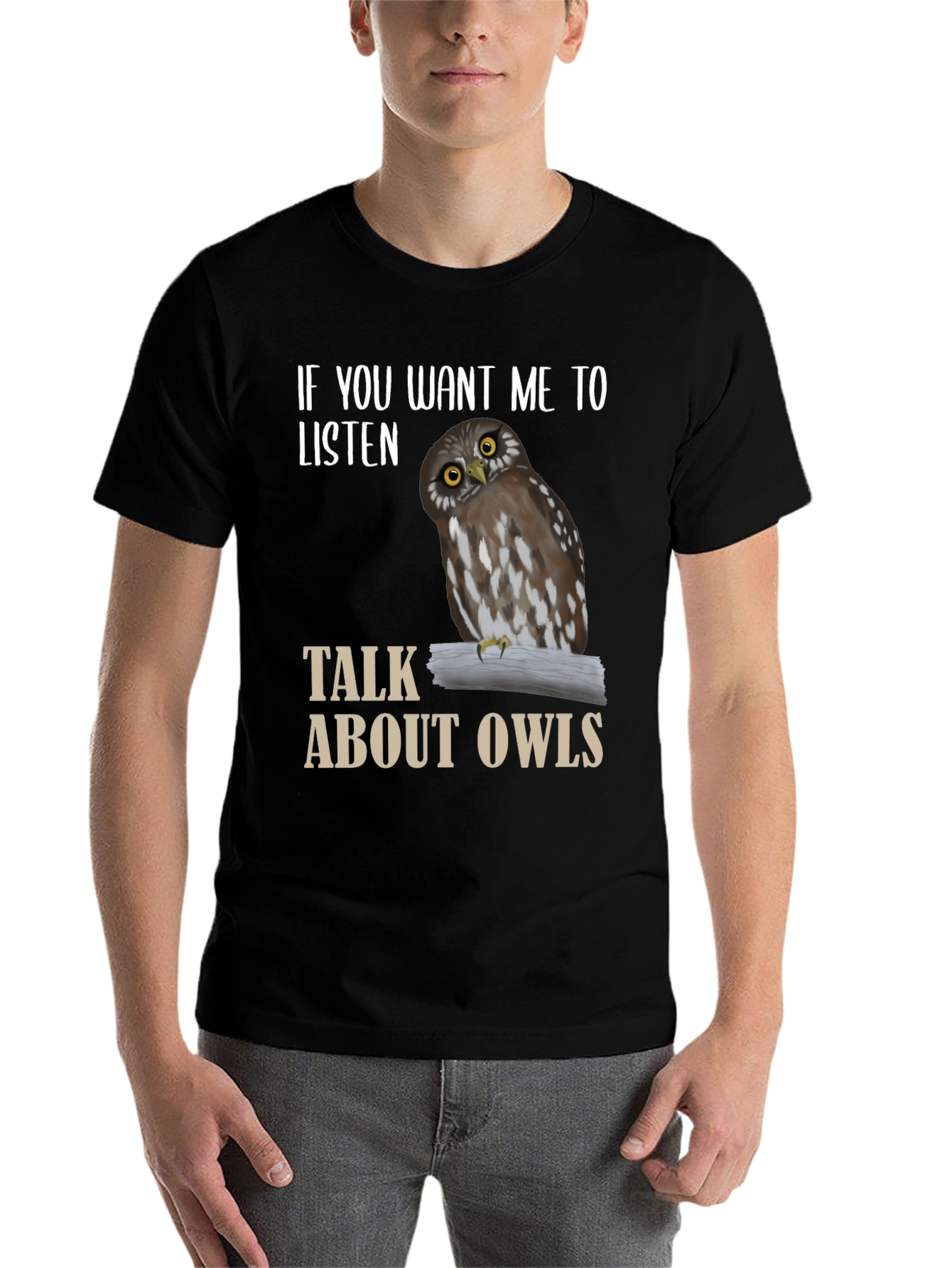 Black Owl Lover T-Shirt - Listen to Owls view 7