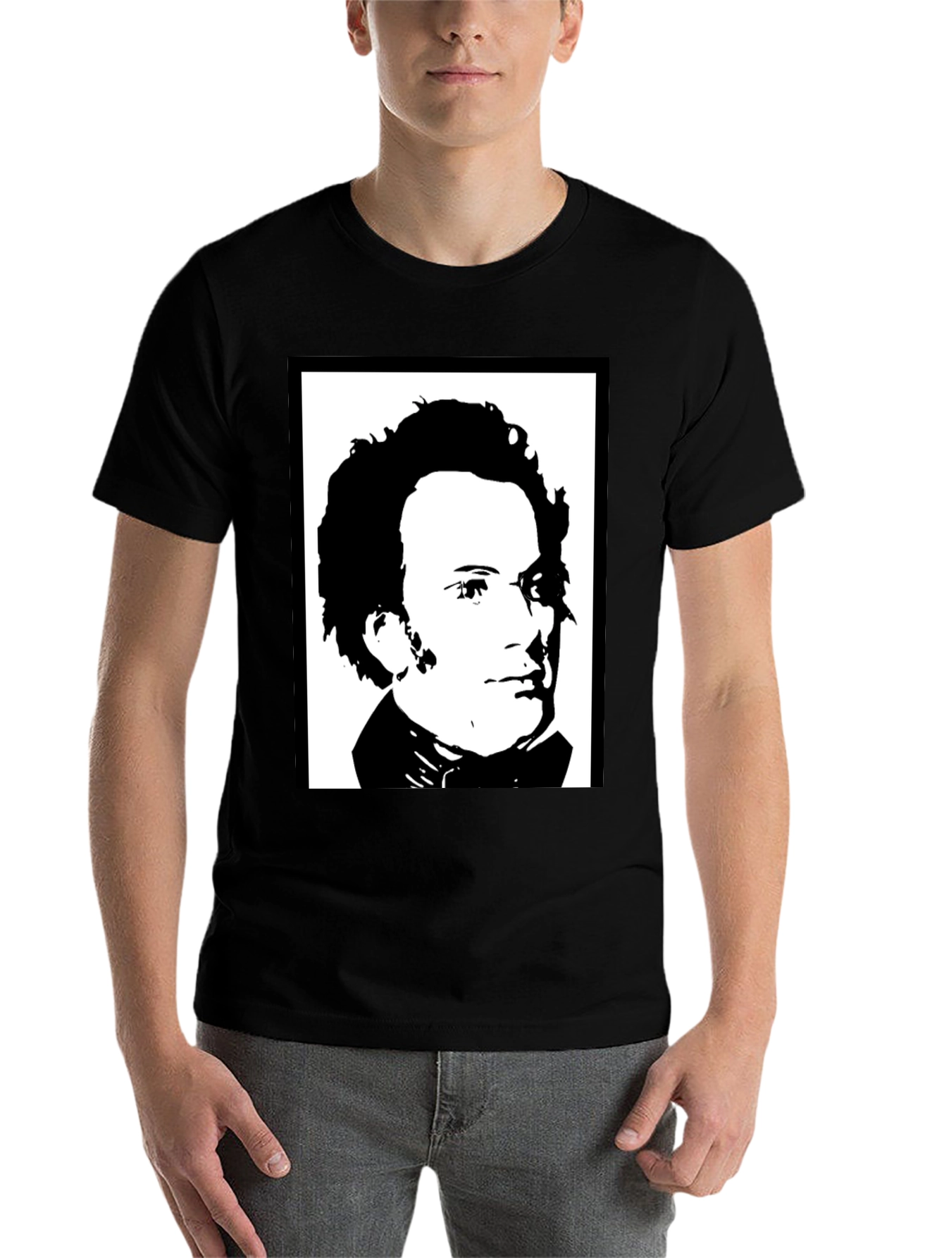 Black Black T-Shirt with Portrait Print view 7