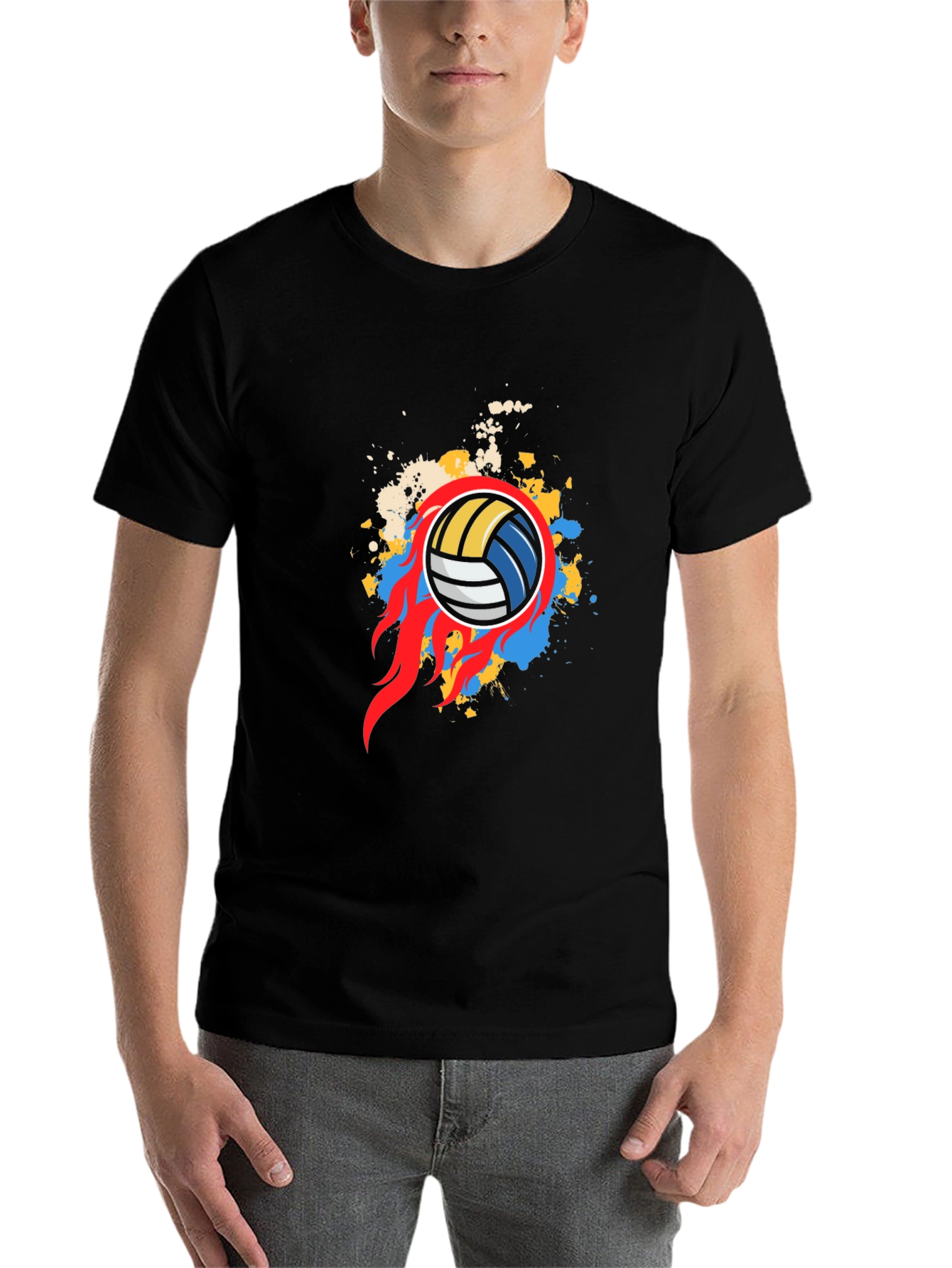 Black Flaming Volleyball Graphic Tee - Black Cotton Shirt view 7