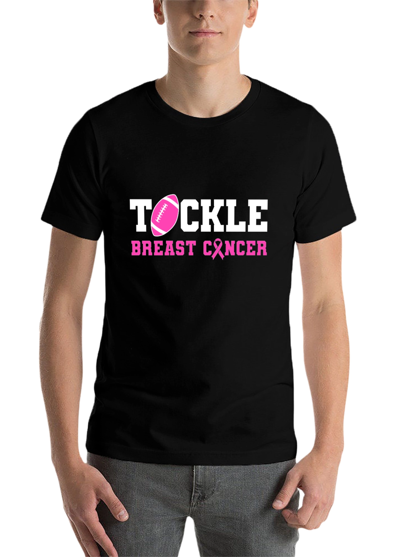 Black Tackle Breast Cancer Awareness T-Shirt view 7