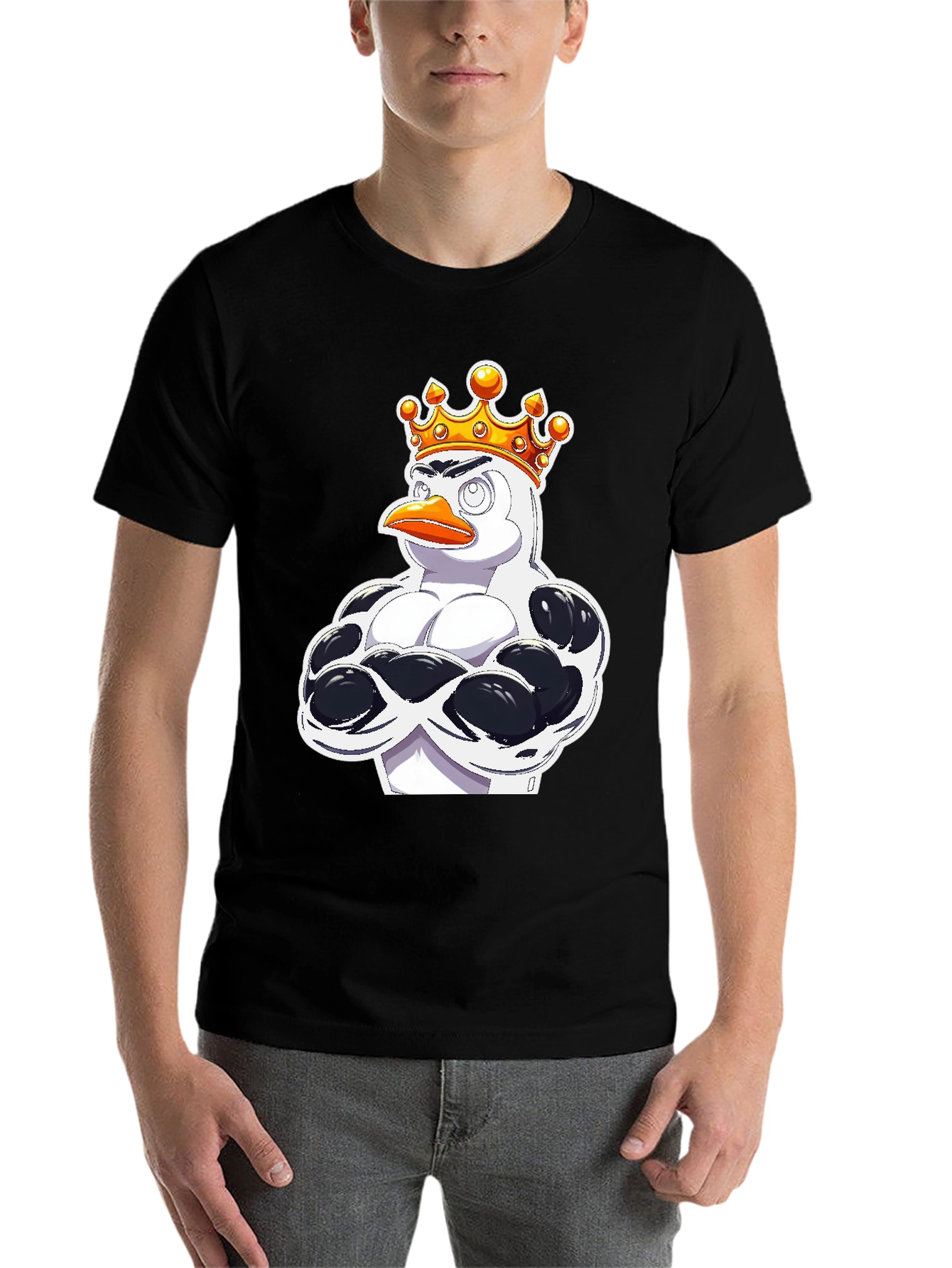 Black Penguin King Graphic T-Shirt - Black Cotton Tee view 7
