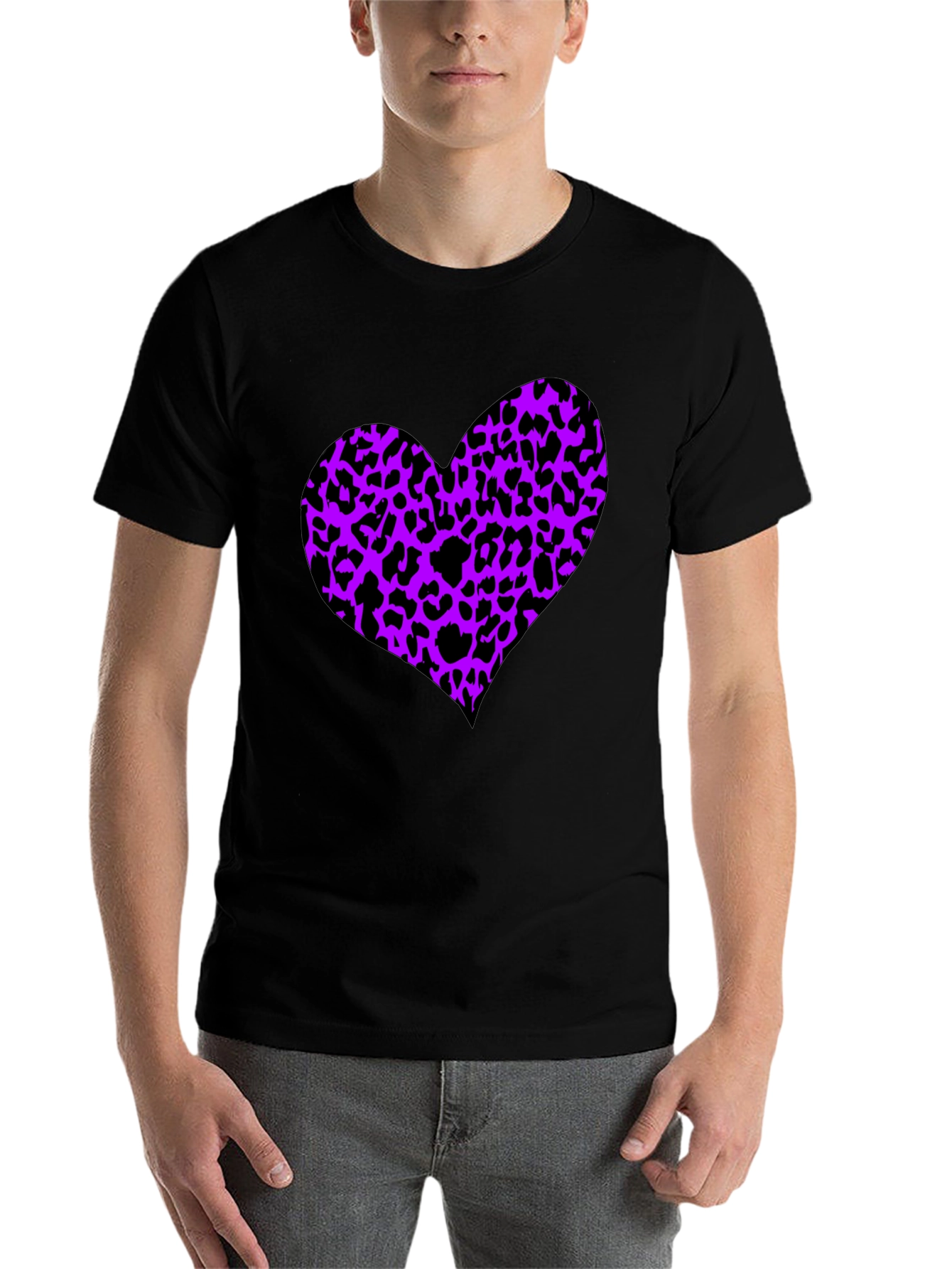 Black Leopard Print Heart Tee - Trendy Graphic T-Shirt view 7