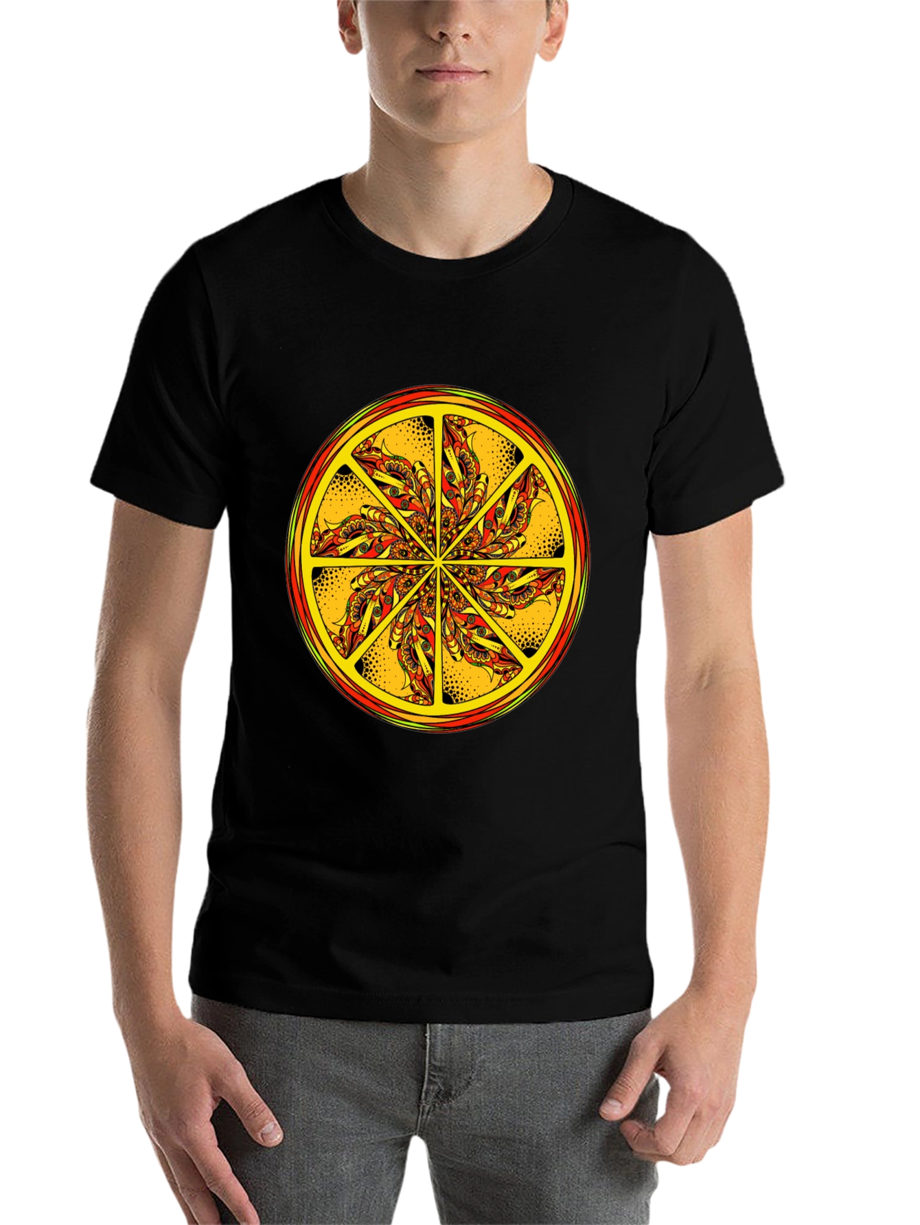 Black Vibrant Mandala Graphic Tee - Black Cotton Blend view 7