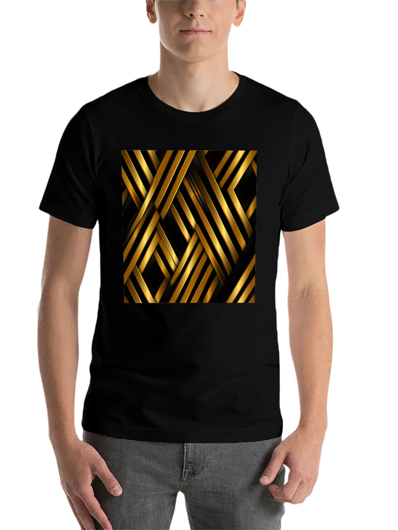 Black Geometric Gold Stripes T-Shirt view 7