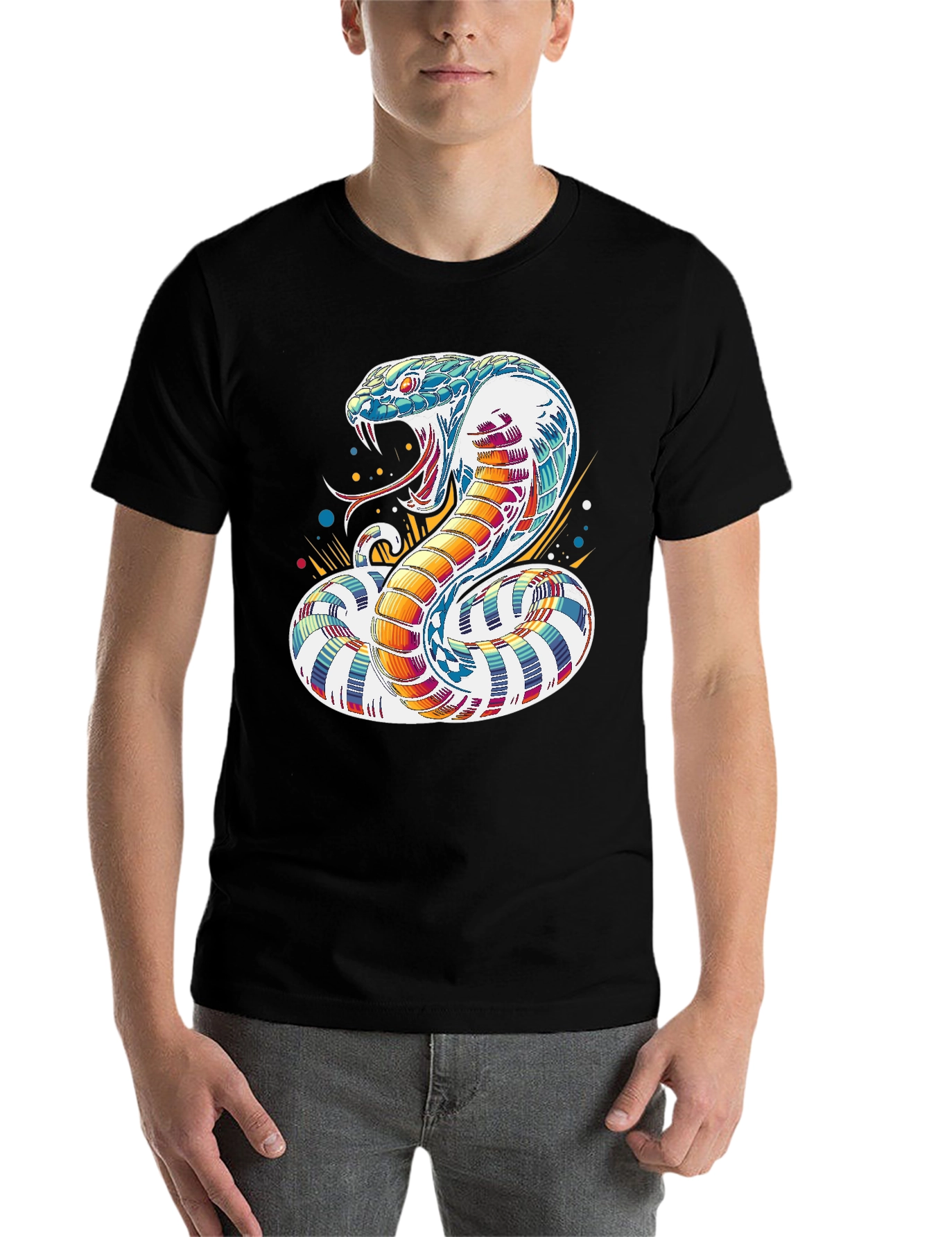 Colorful Cobra Graphic Tee - Men's Black T-Shirt - 7