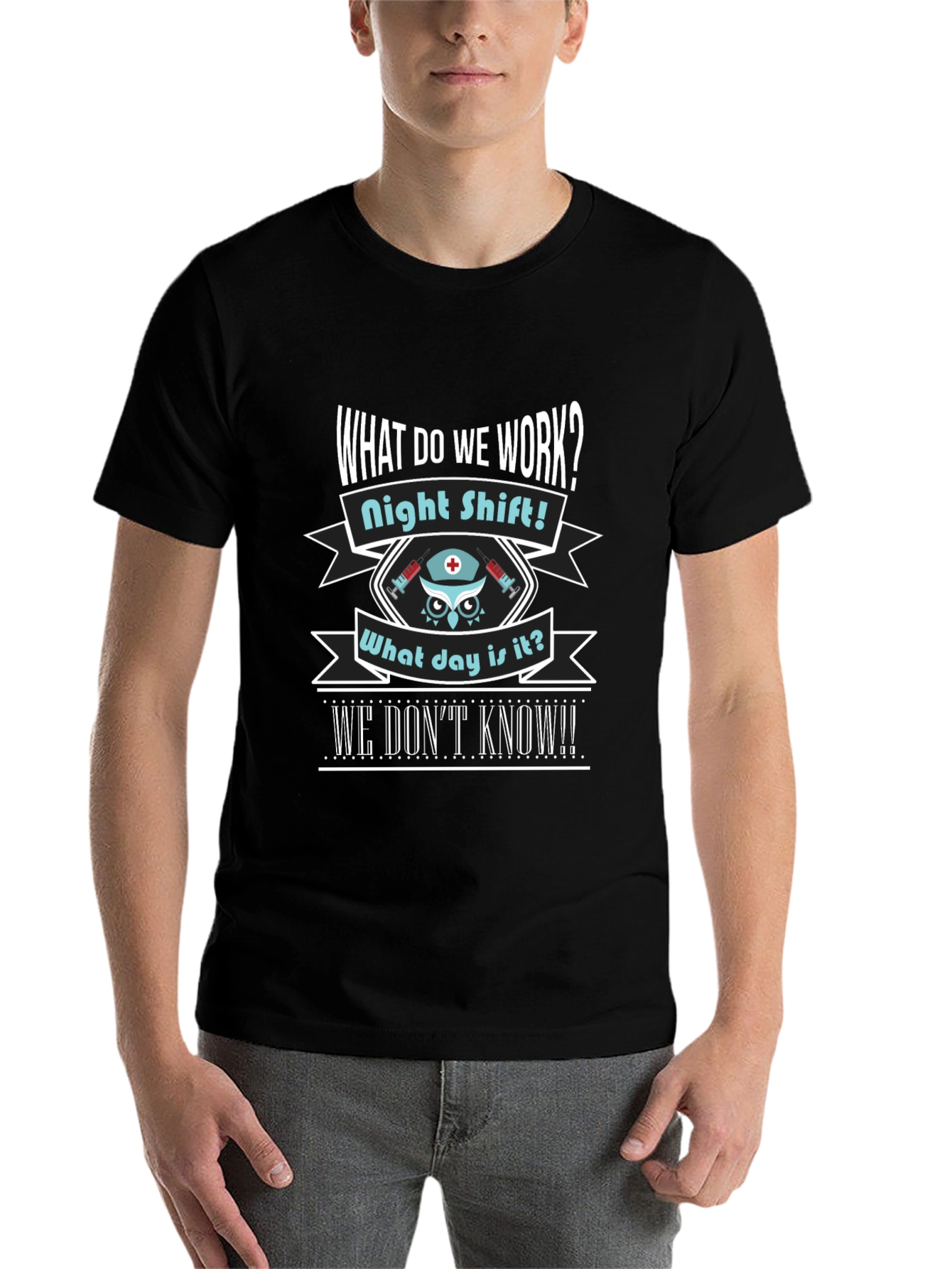 Black Night Shift Nurse Owl T-Shirt view 7