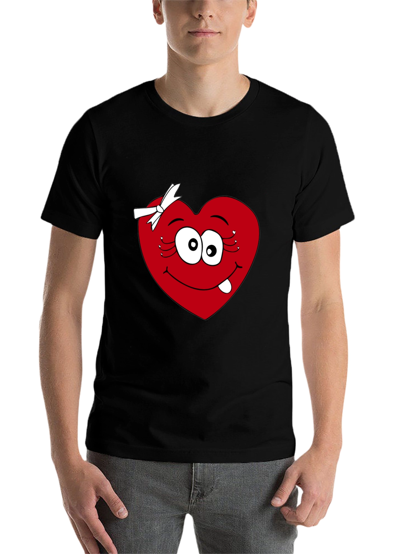 Black Funny Heart Face Black T-Shirt view 7