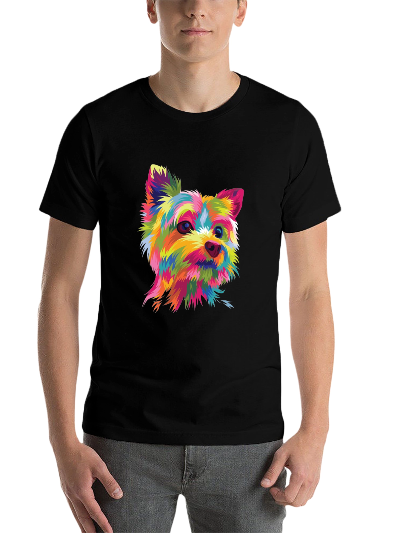 Black Colorful Yorkshire Terrier Graphic T-Shirt view 7