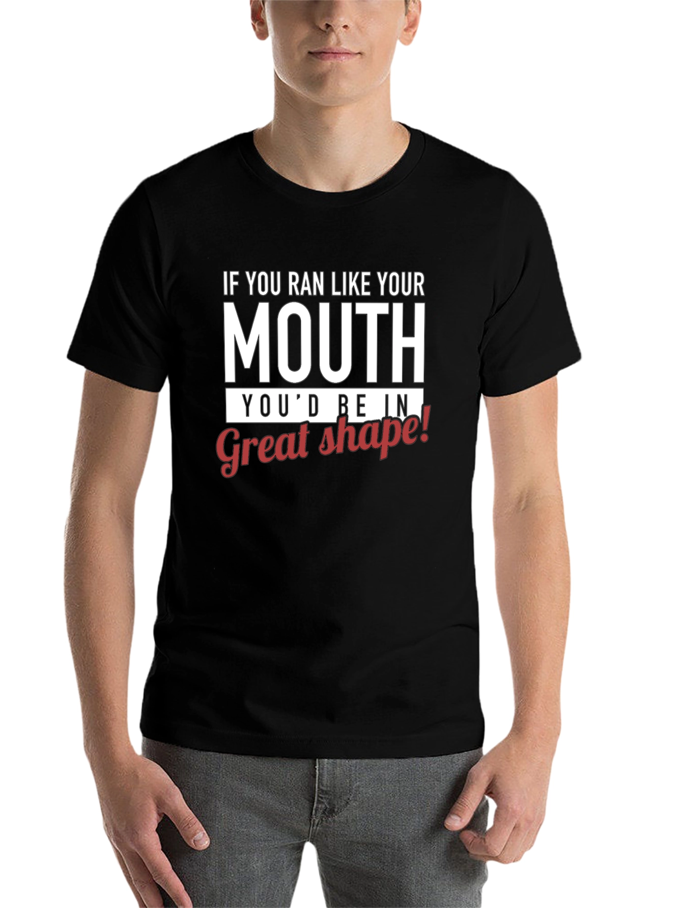 Black Humorous "Run Like Your Mouth" Graphic T-Shirt view 7