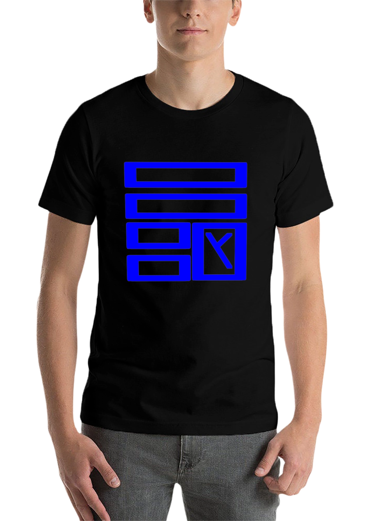 Black Geometric Blue Graphic Print Black T-Shirt view 7