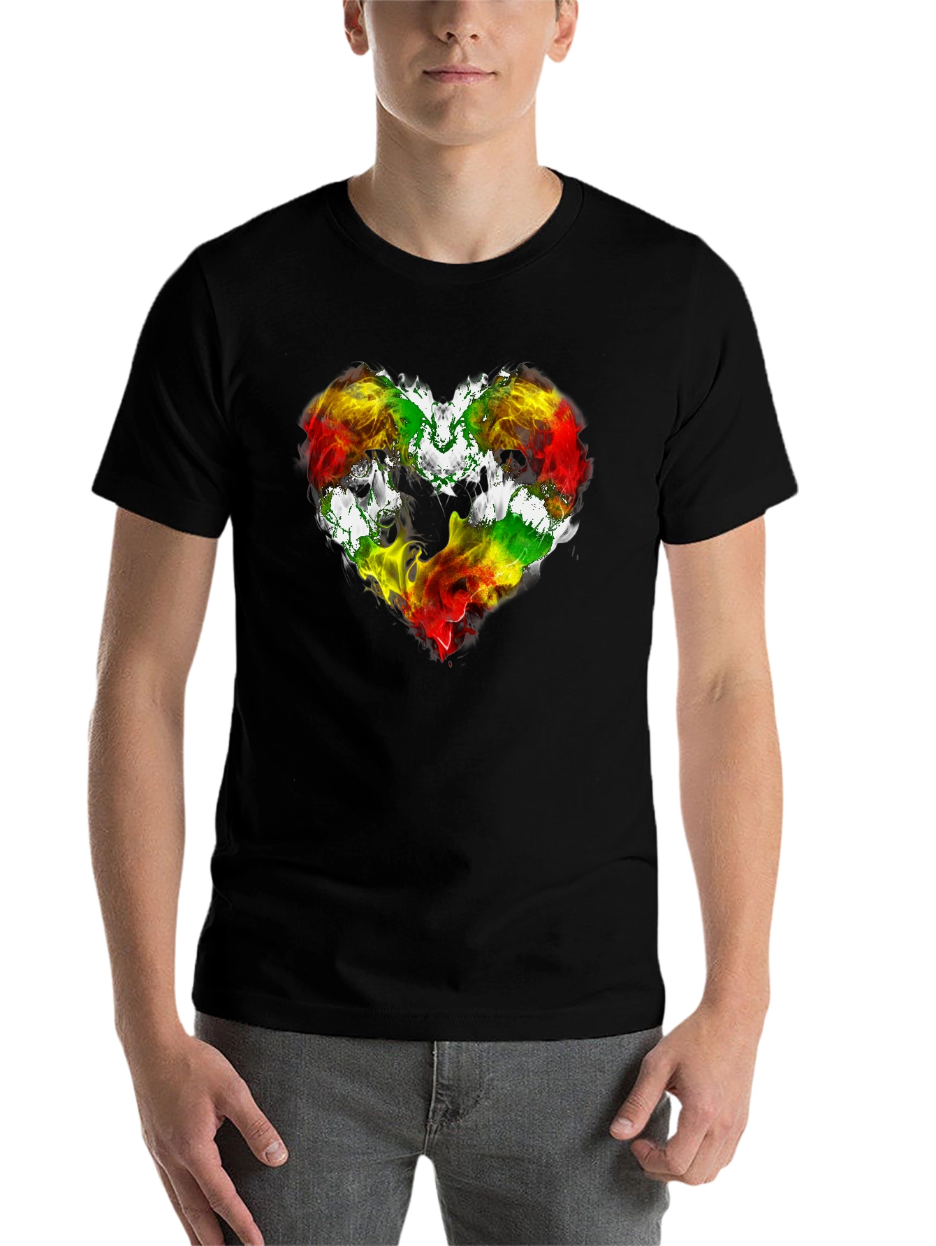 Black Rasta Heart Graphic T-Shirt - Love Reggae Music view 7