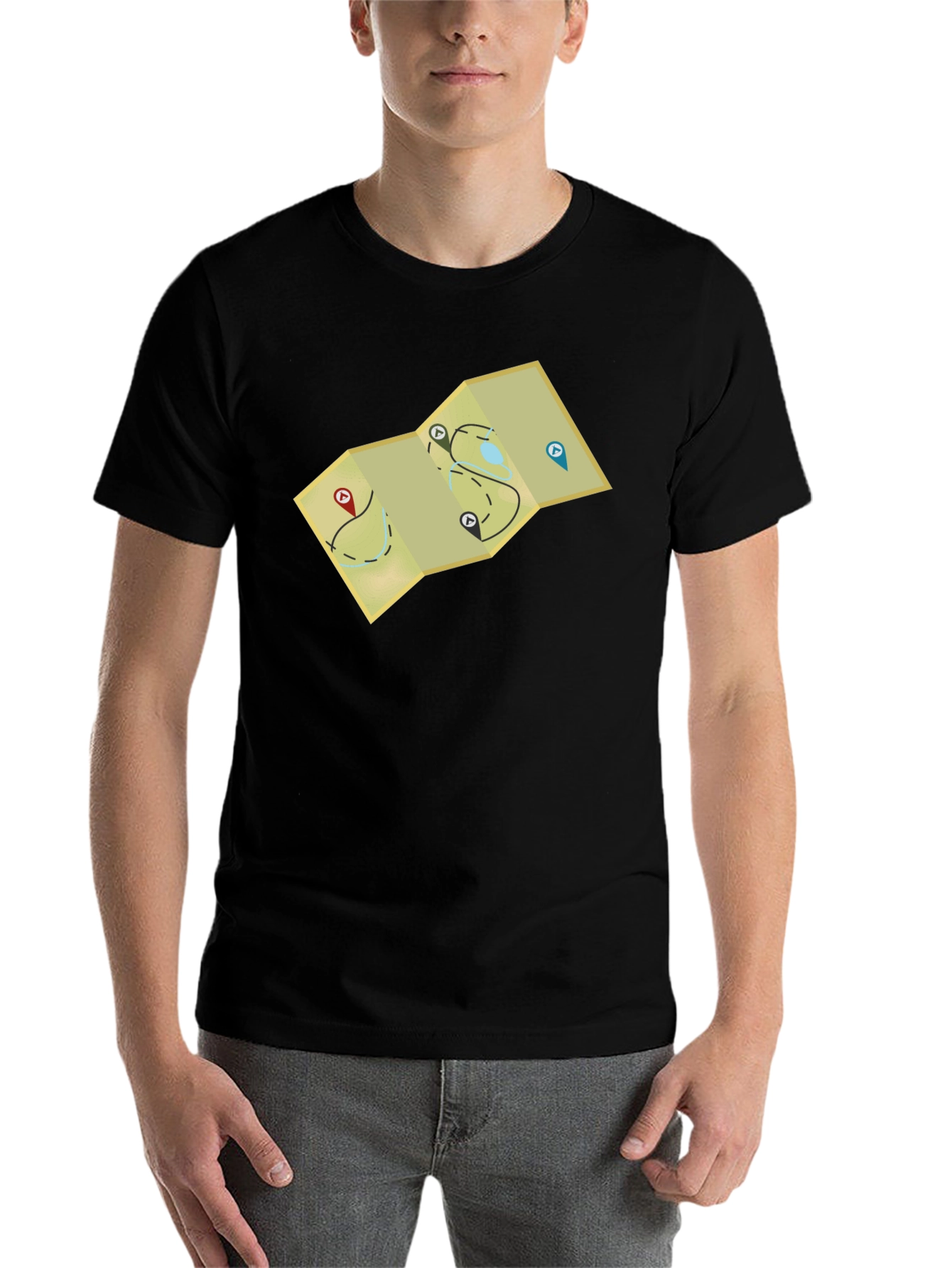 Black Adventure Map Graphic Tee - Black Cotton Blend view 7