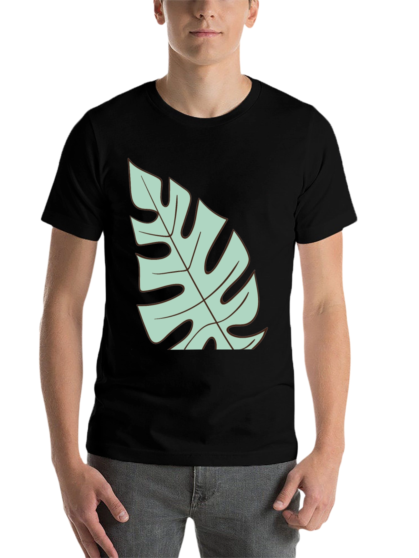 Black Tropical Monstera Leaf Graphic T-Shirt - Black view 7
