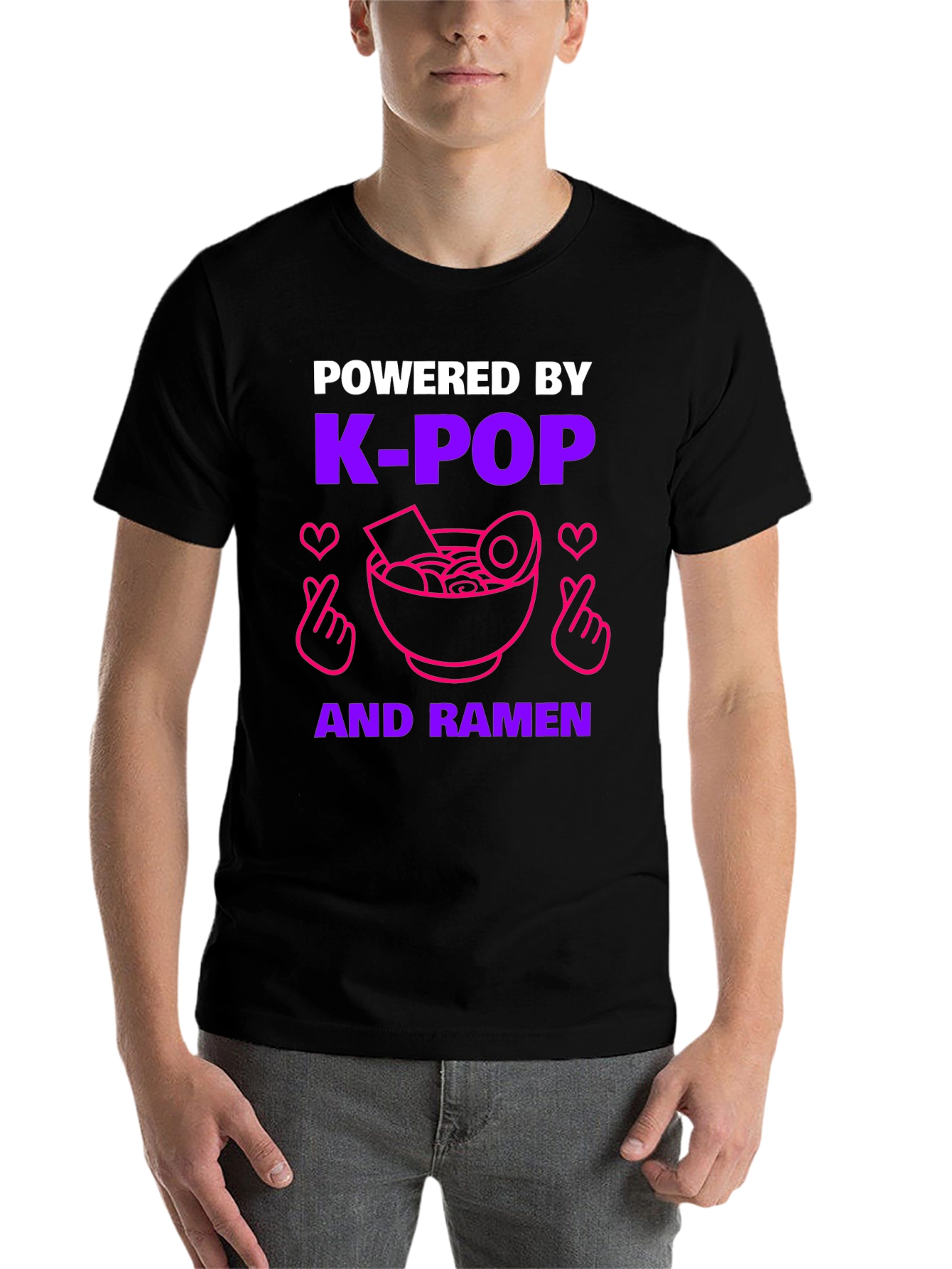Black K-Pop & Ramen Powered T-Shirt view 7