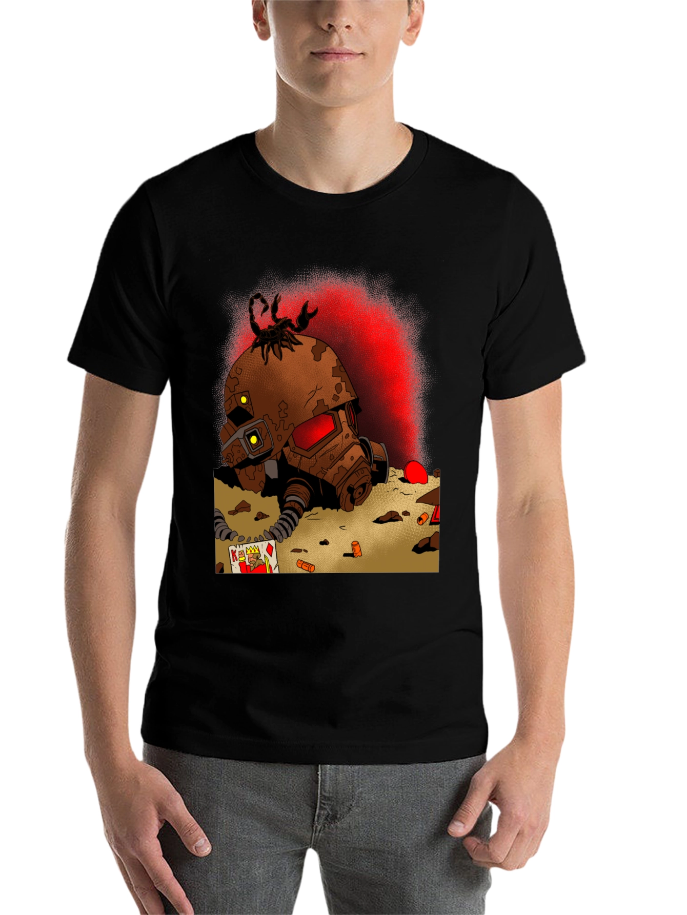 Black Fallout Inspired T-Shirt: Scorpion Helmet Design view 7