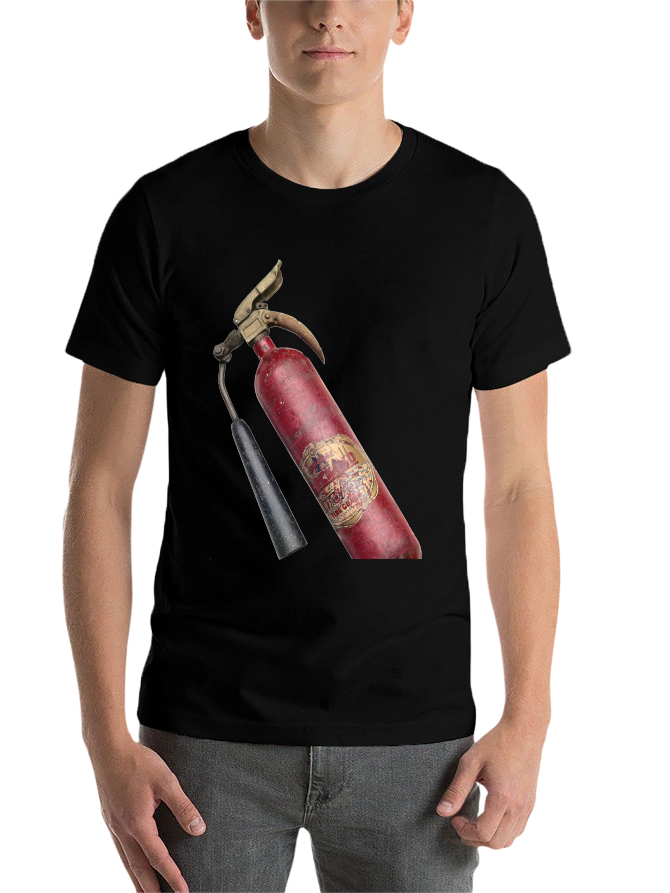 Black Vintage Fire Extinguisher Graphic T-Shirt view 7