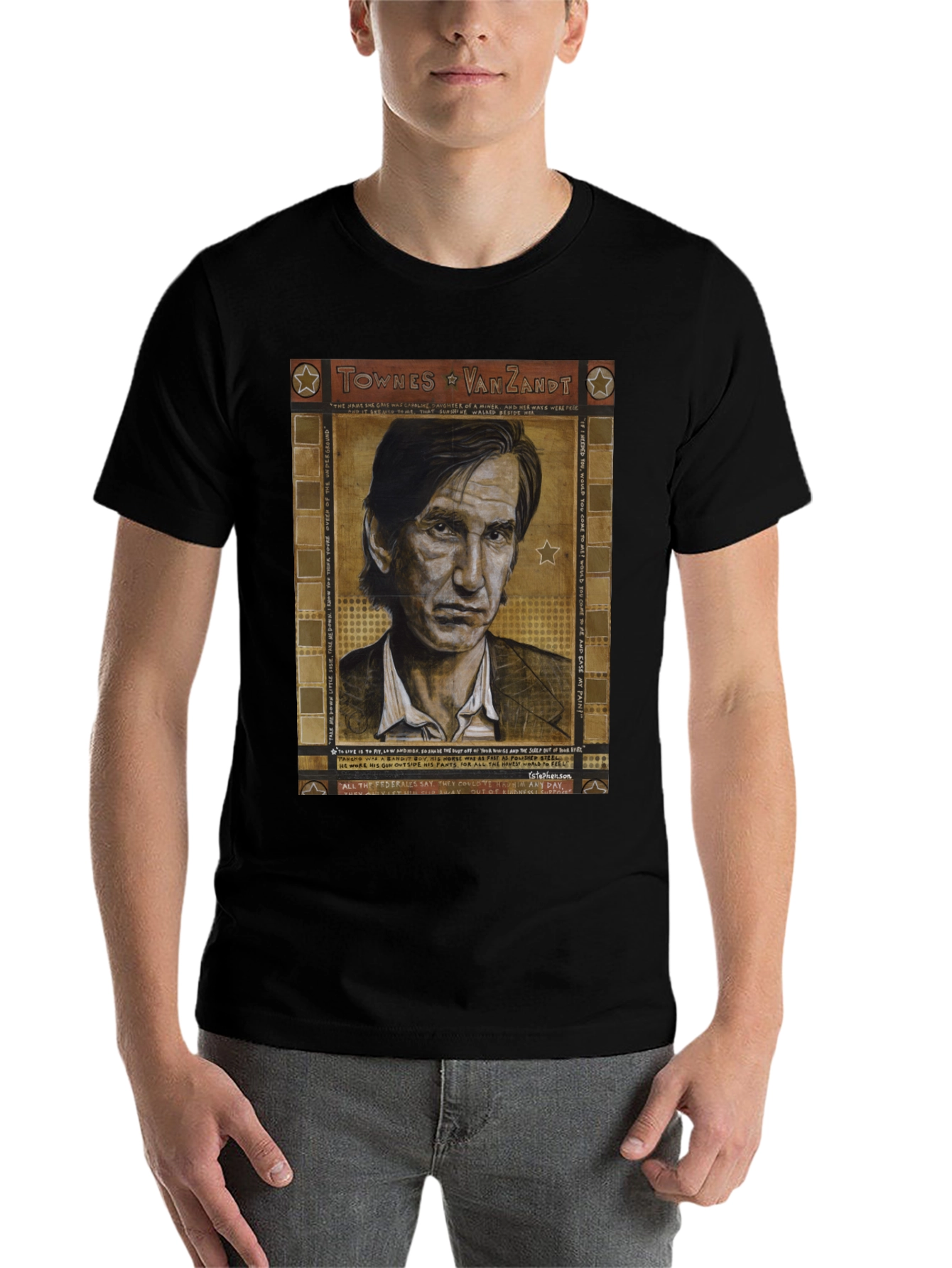 Black Townes Van Zandt Portrait Graphic T-Shirt view 7