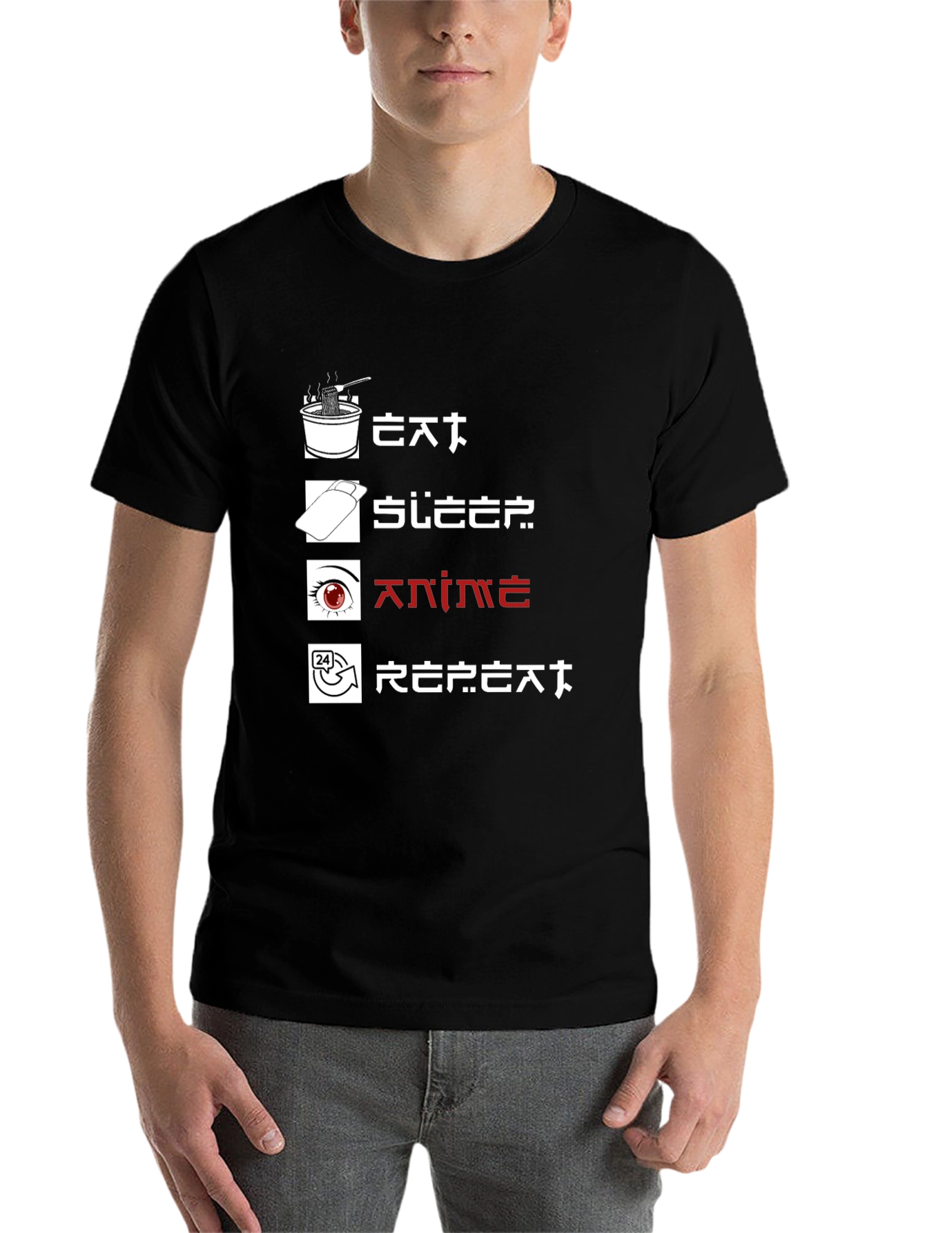 Black Eat Sleep Anime Repeat Graphic Tee view 7