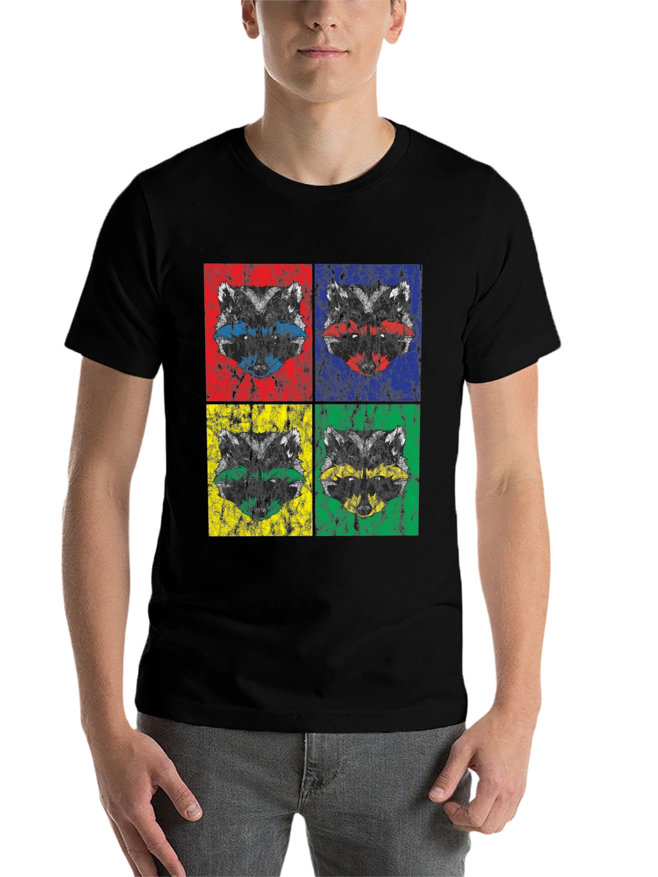 Black Retro Raccoon Pop Art Graphic T-Shirt view 7