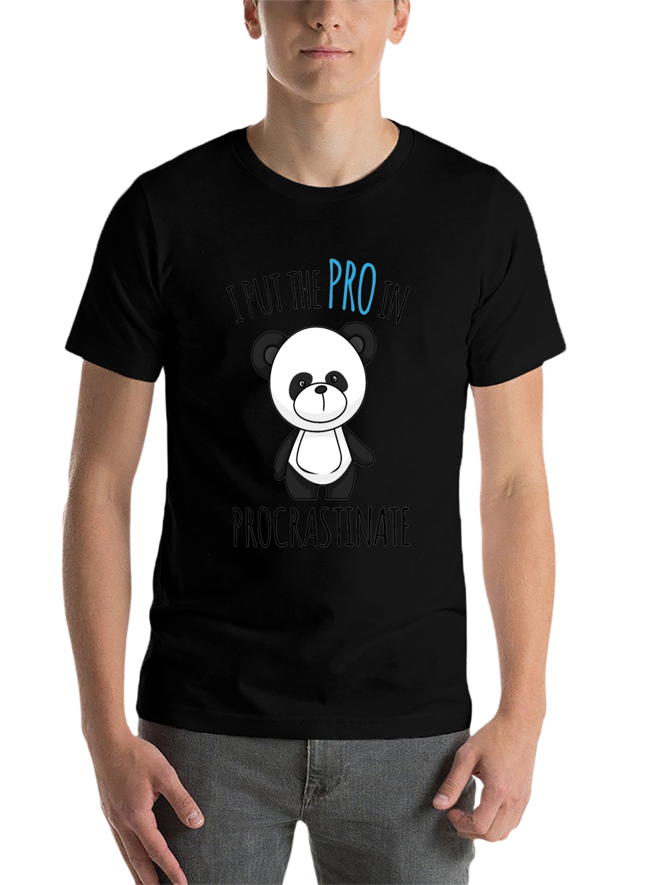 Black Funny Panda Procrastinate Graphic T-Shirt view 7