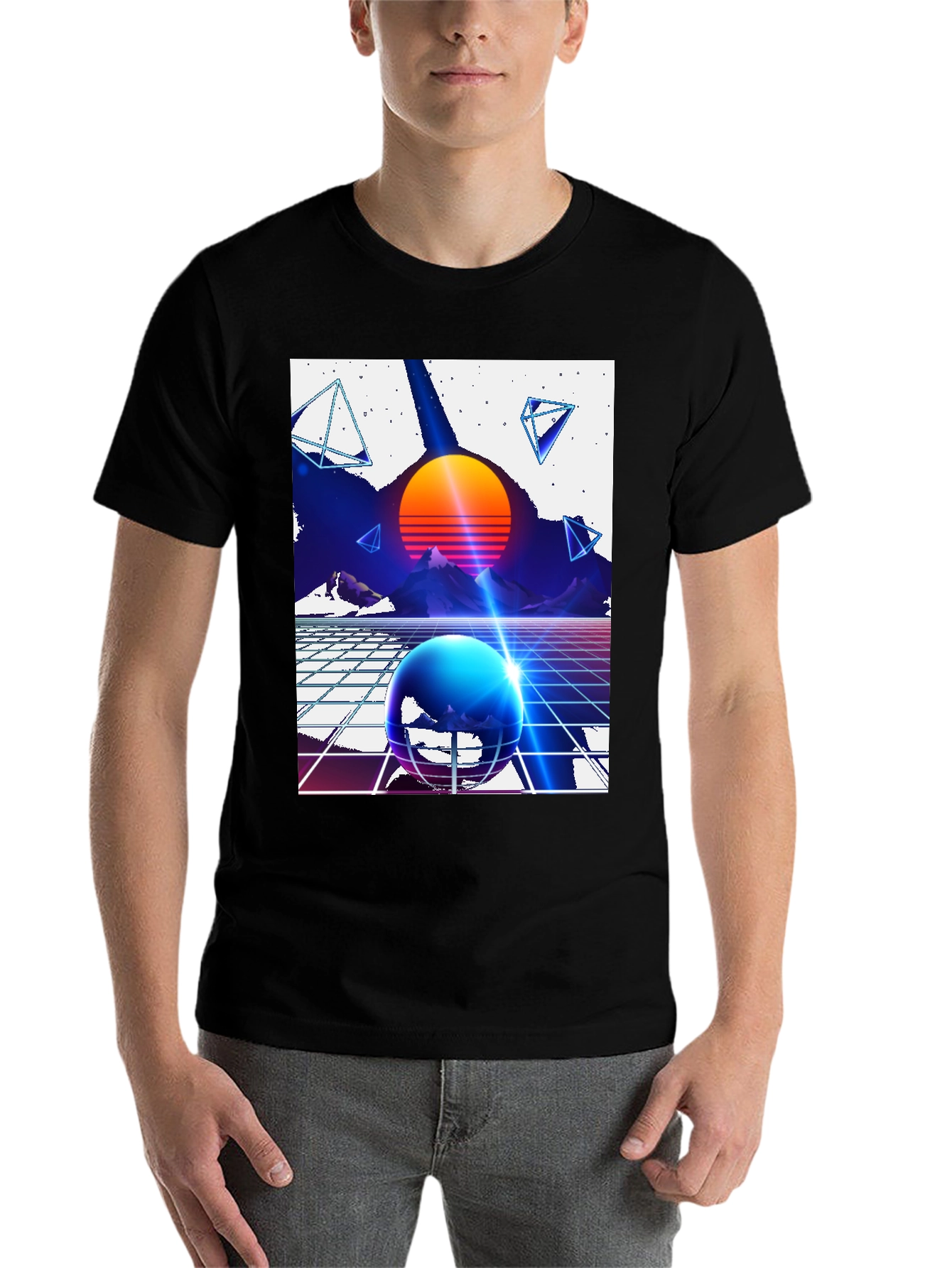 Black Retro Synthwave T-Shirt - 80s Inspired Design view 7