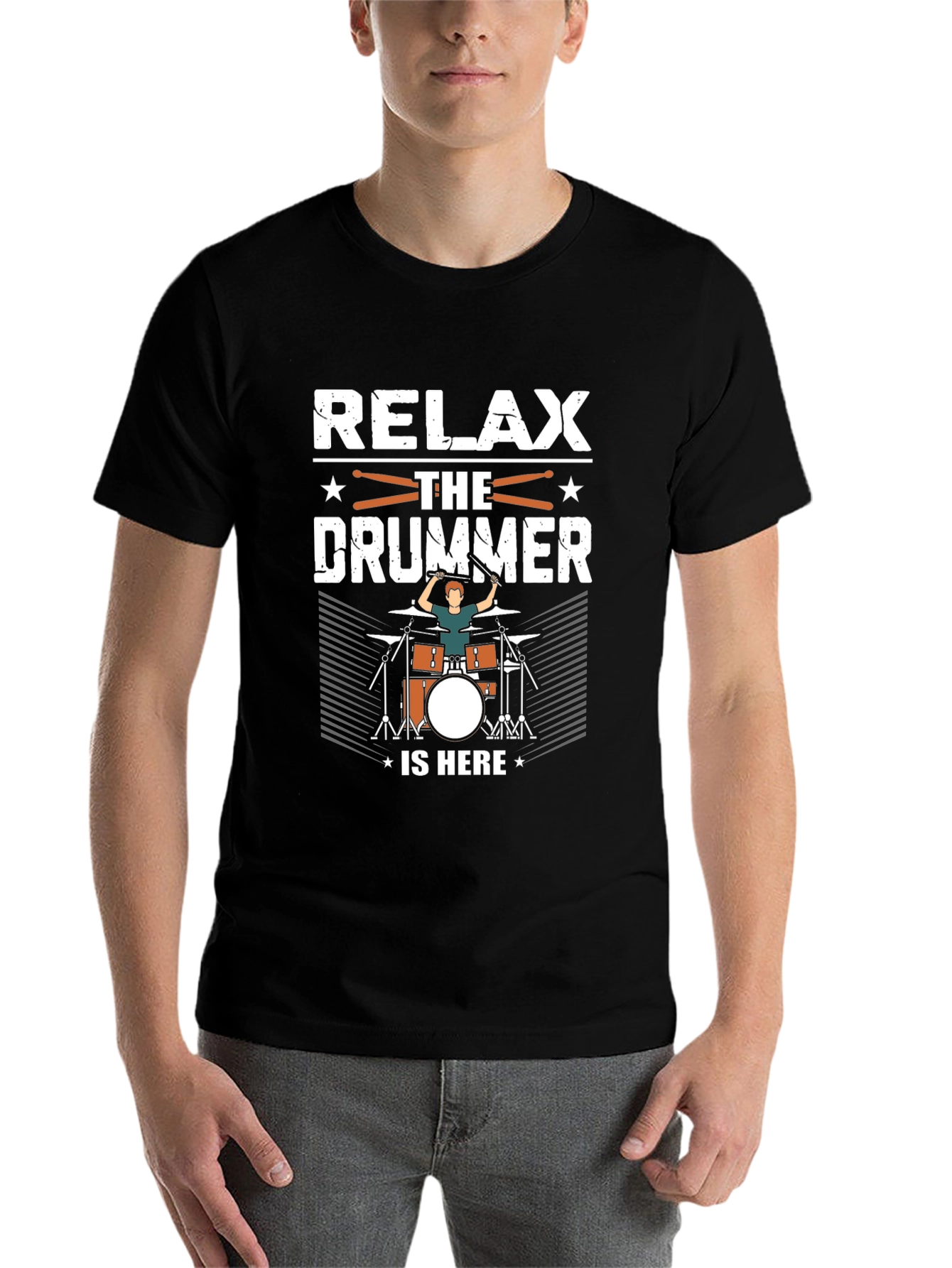 Relax The Drummer Is Here Black T-Shirt - 7