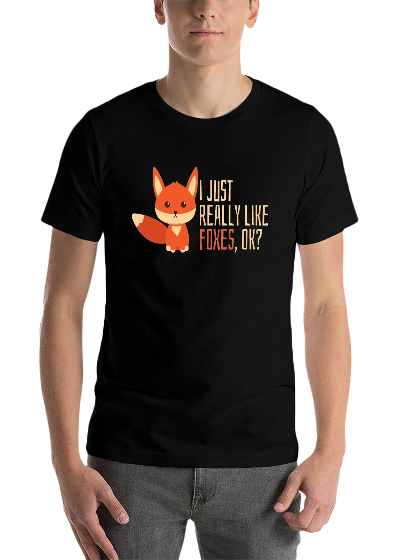 Black Cute Fox Graphic Tee - I Just Really Like Foxes view 7