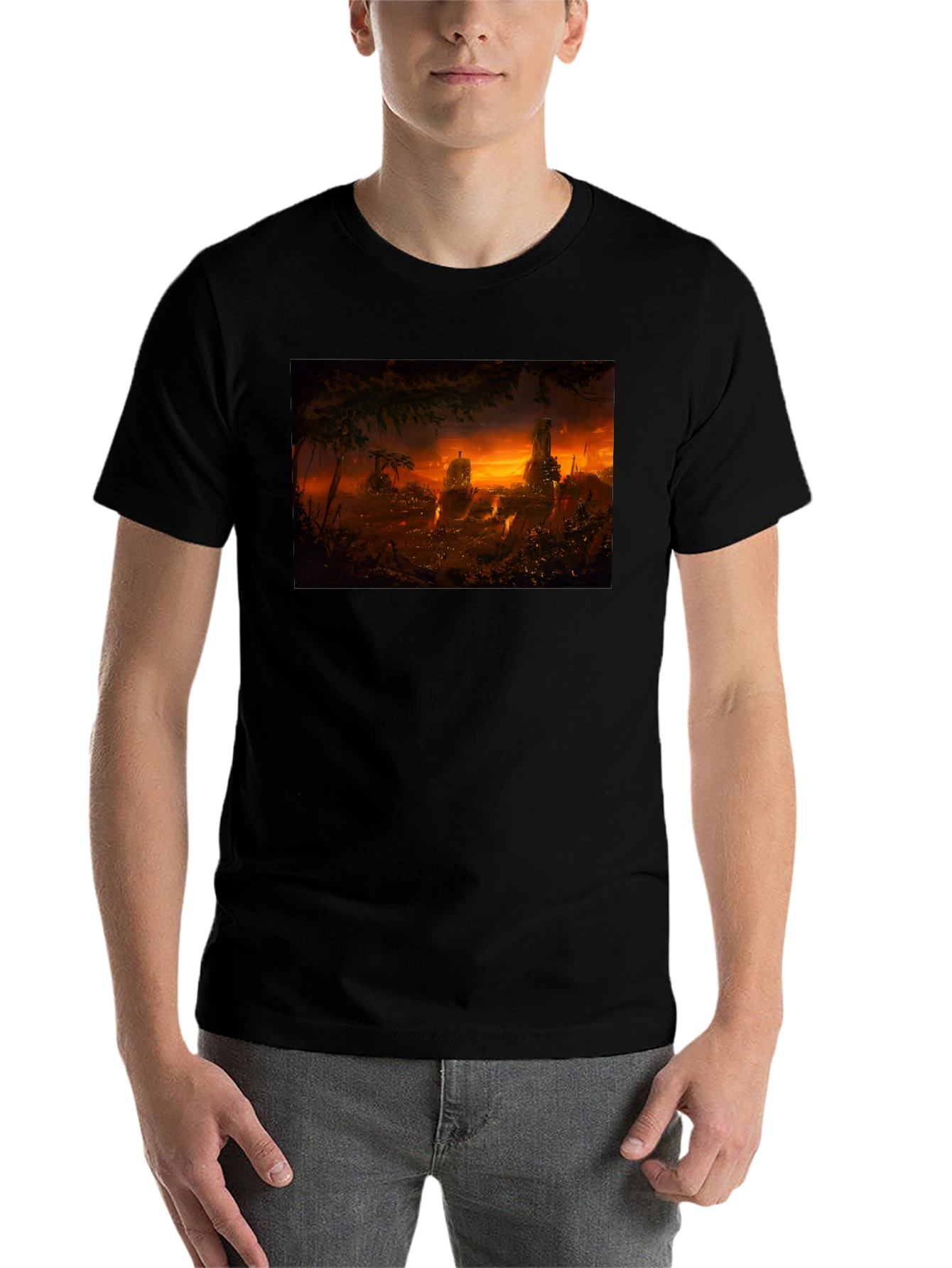 Black Sunset Landscape Graphic Print T-Shirt view 7