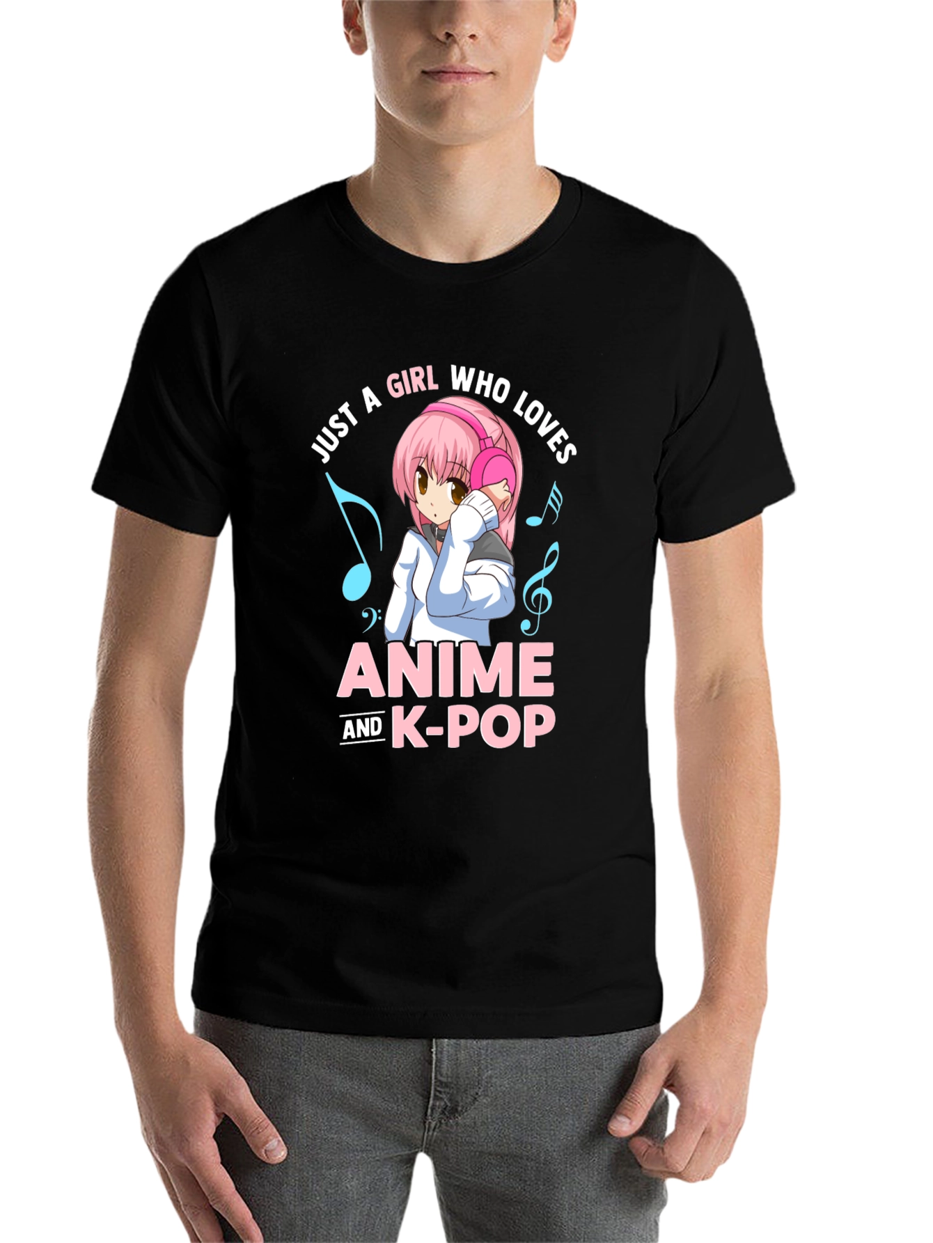 Black Anime & K-Pop Lover T-Shirt - Kawaii Girl Design view 7
