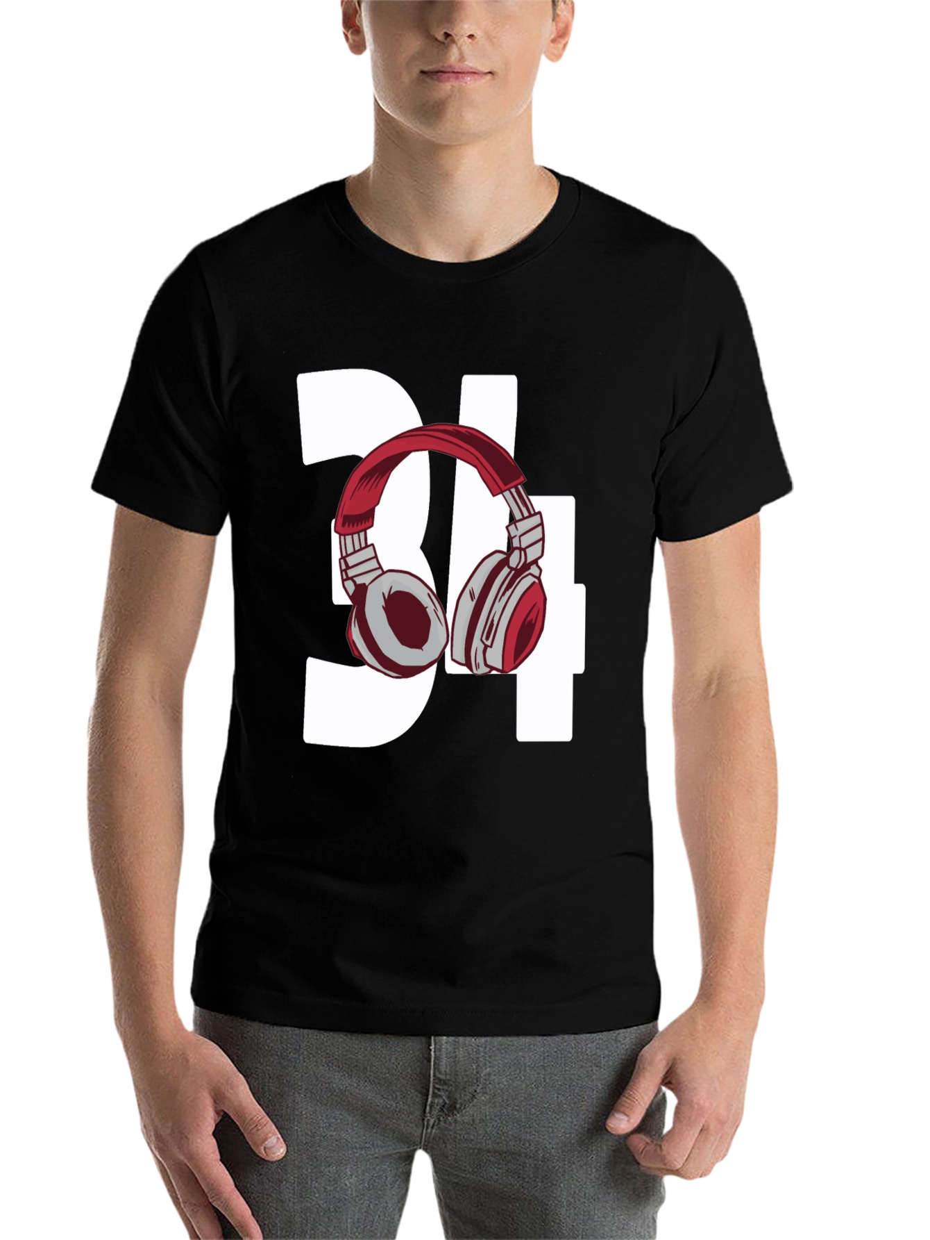 Black Stylish Number 34 Headphones Graphic Tee view 7